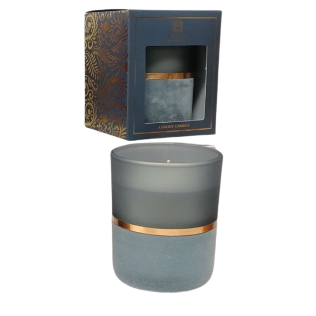 Navy Blue Frosted Candle With Velvet Wrap Scented Oud Minerale