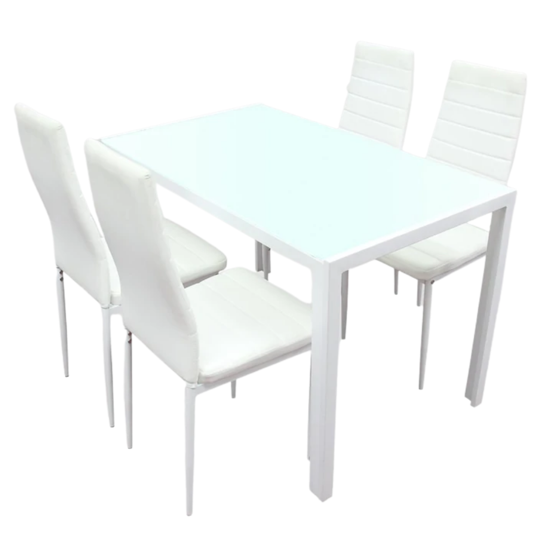 Lewis’s 5 Piece Berlin Glass Dining Table & White Faux Leather Chairs Set Kitchen  | TJ Hughes