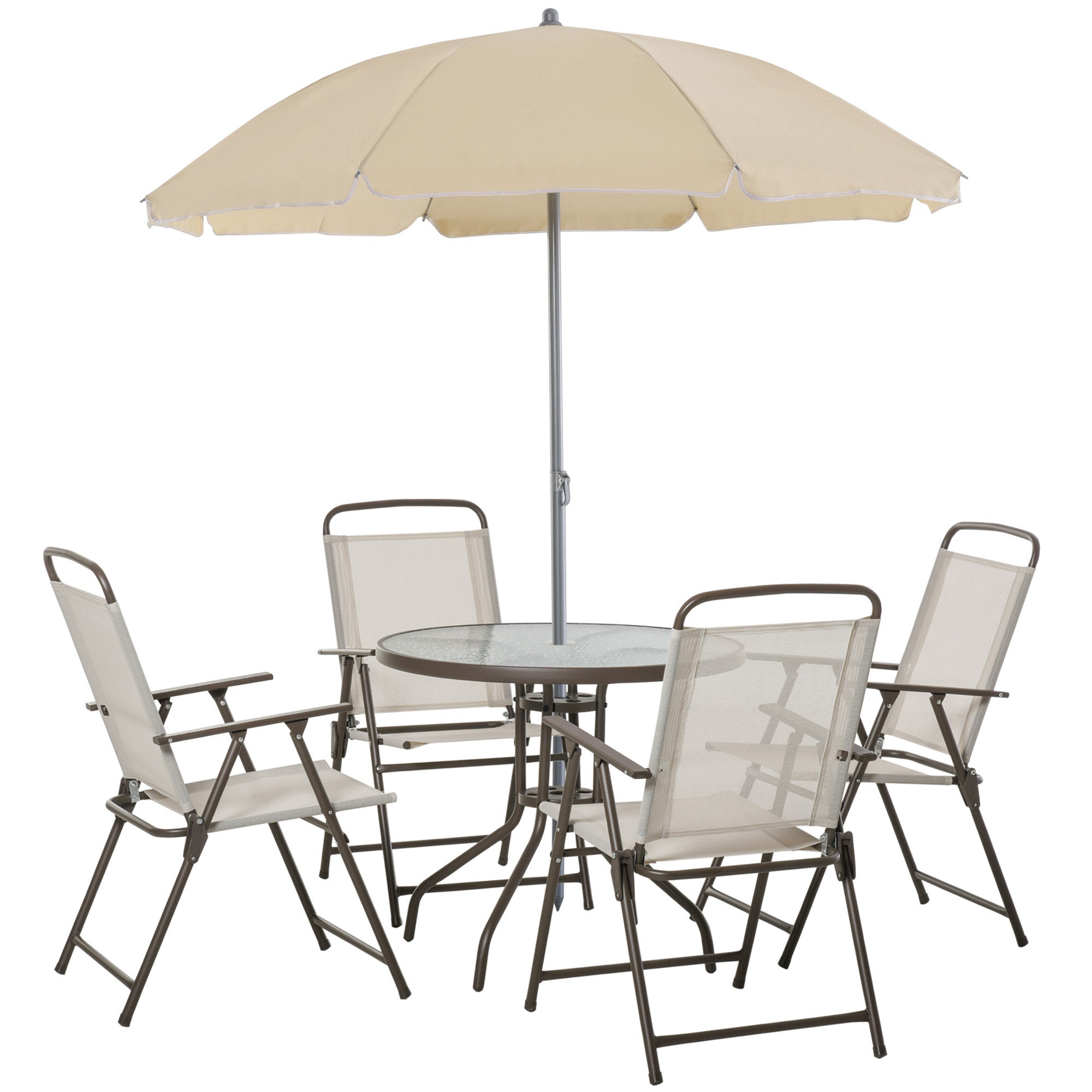 Outsunny 6PC Garden Dining Set Outdoor Furniture Folding Chairs Table Parasol  | TJ Hughes