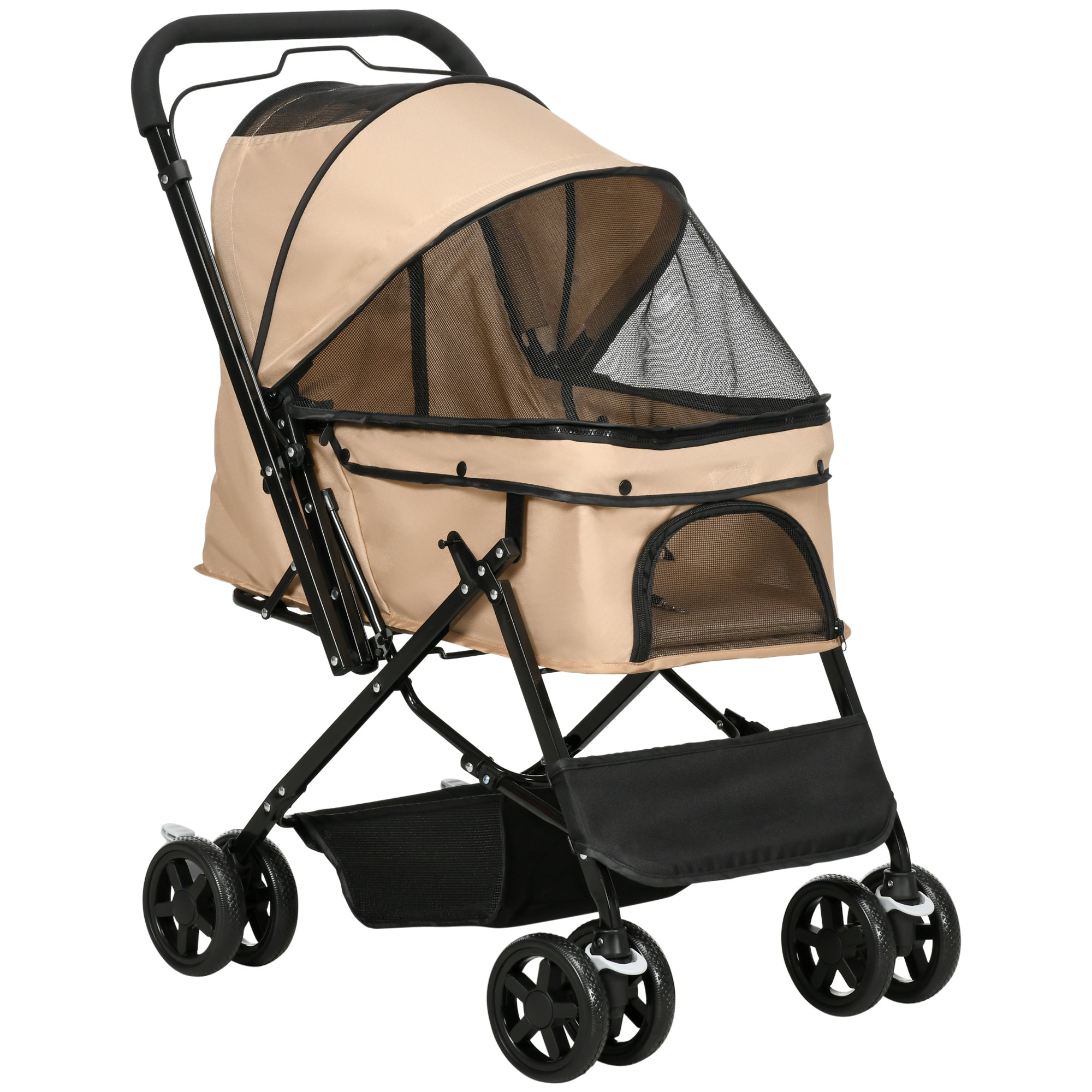 PawHut Pet Stroller Dog Foldable Travel Carriage with Reversible Handle - Brown  | TJ Hughes