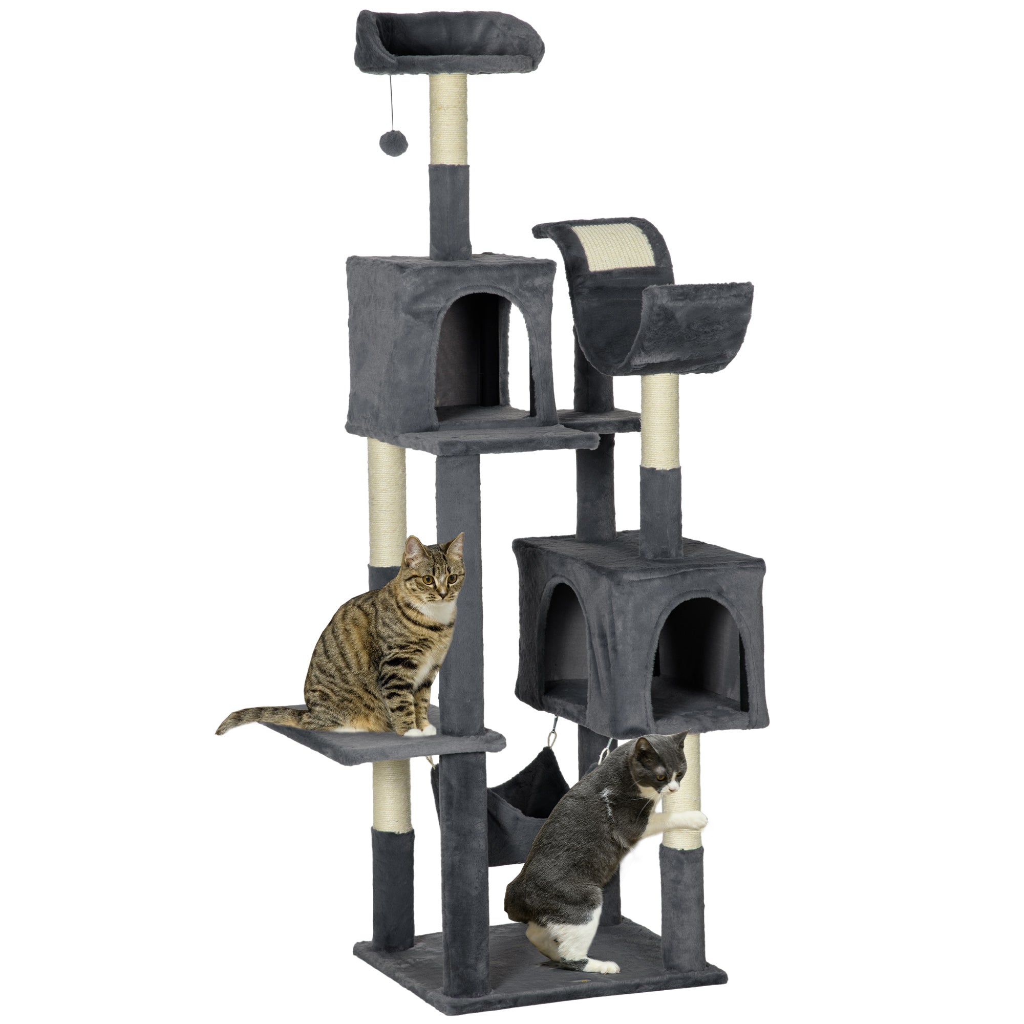 PawHut 177cm Cat Tree for Indoor Cats - Modern Cat Tower with Hammock - Dark Grey  | TJ Hughes