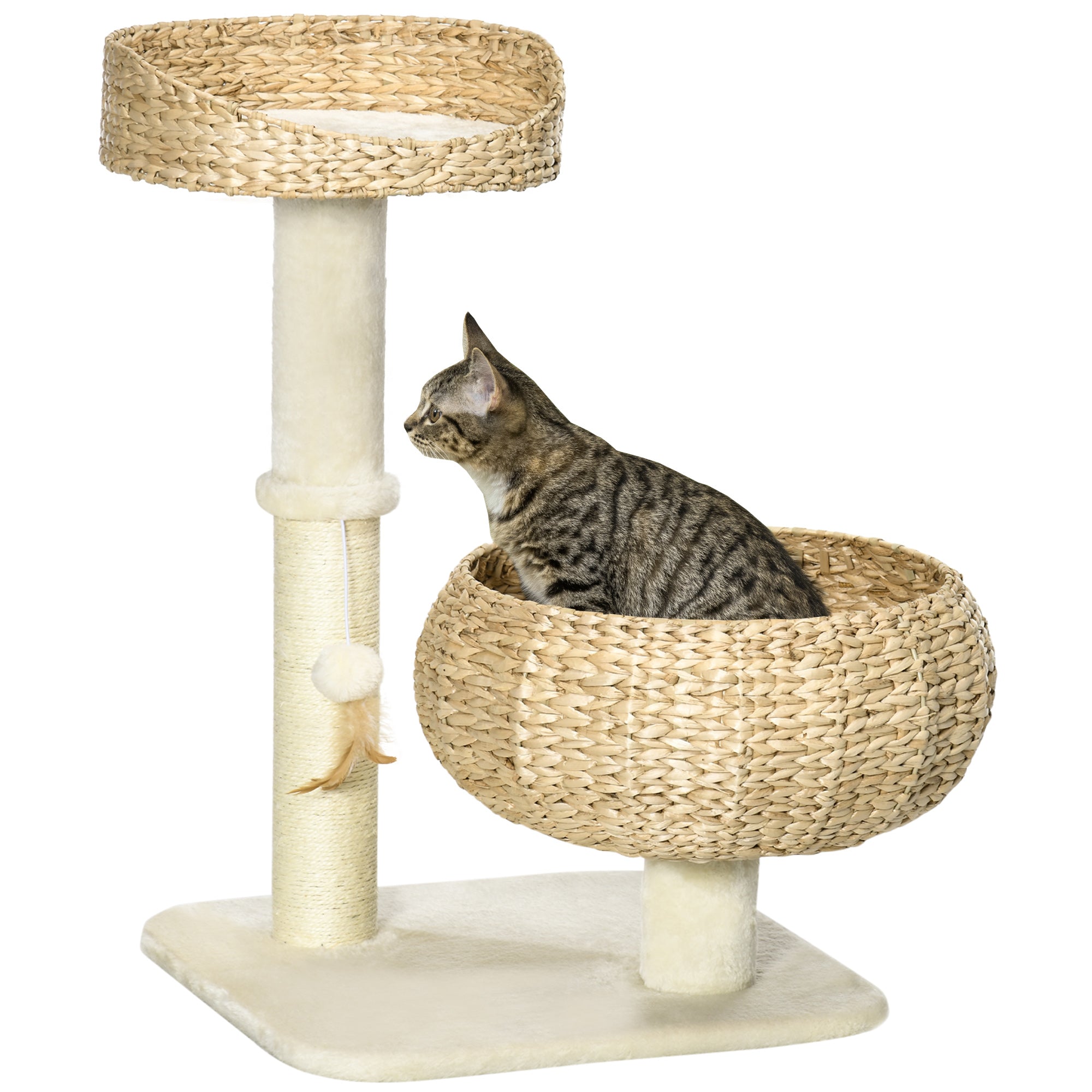 PawHut 72cm Cat Activity Centre w/ Two Bed - Toy Ball - Sisal Scratching Post  | TJ Hughes