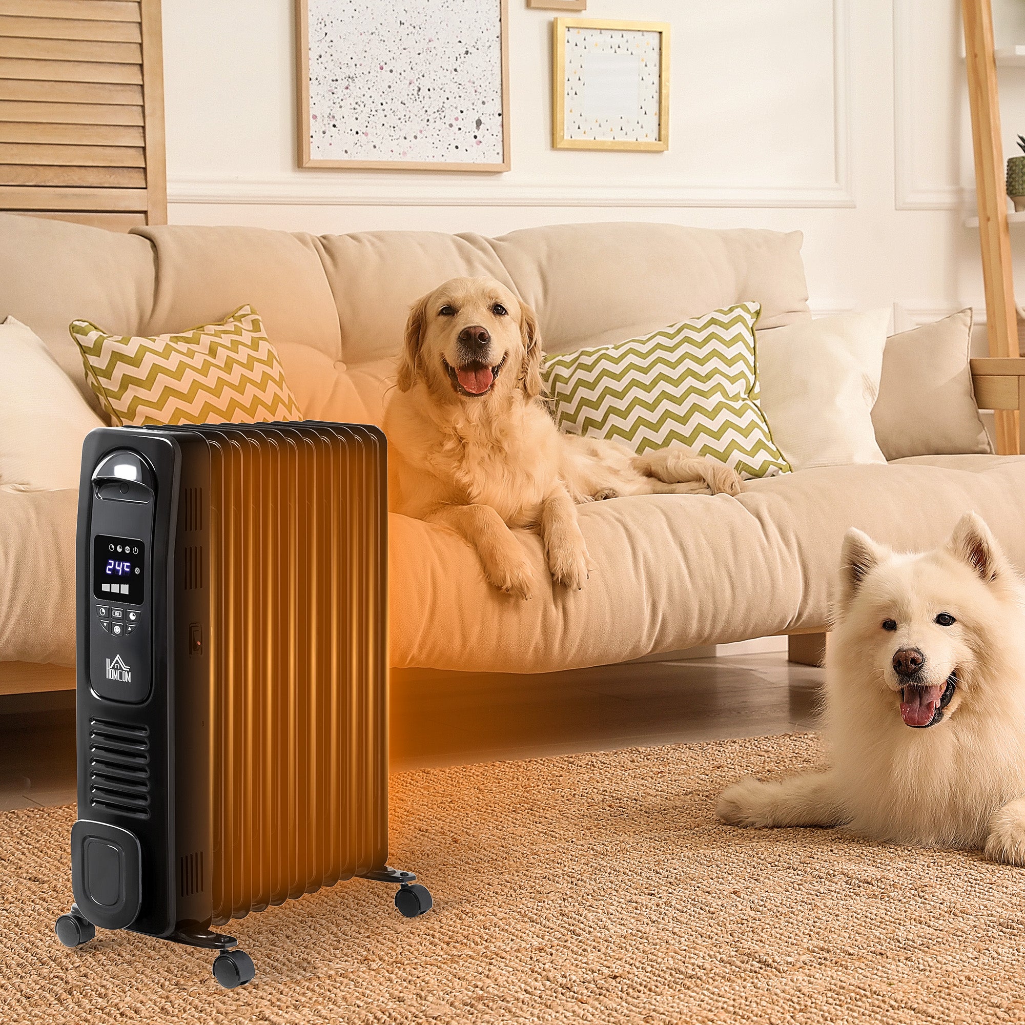 HOMCOM 2720W Oil Filled Portable Radiator Heater w/ Remote Control - Black