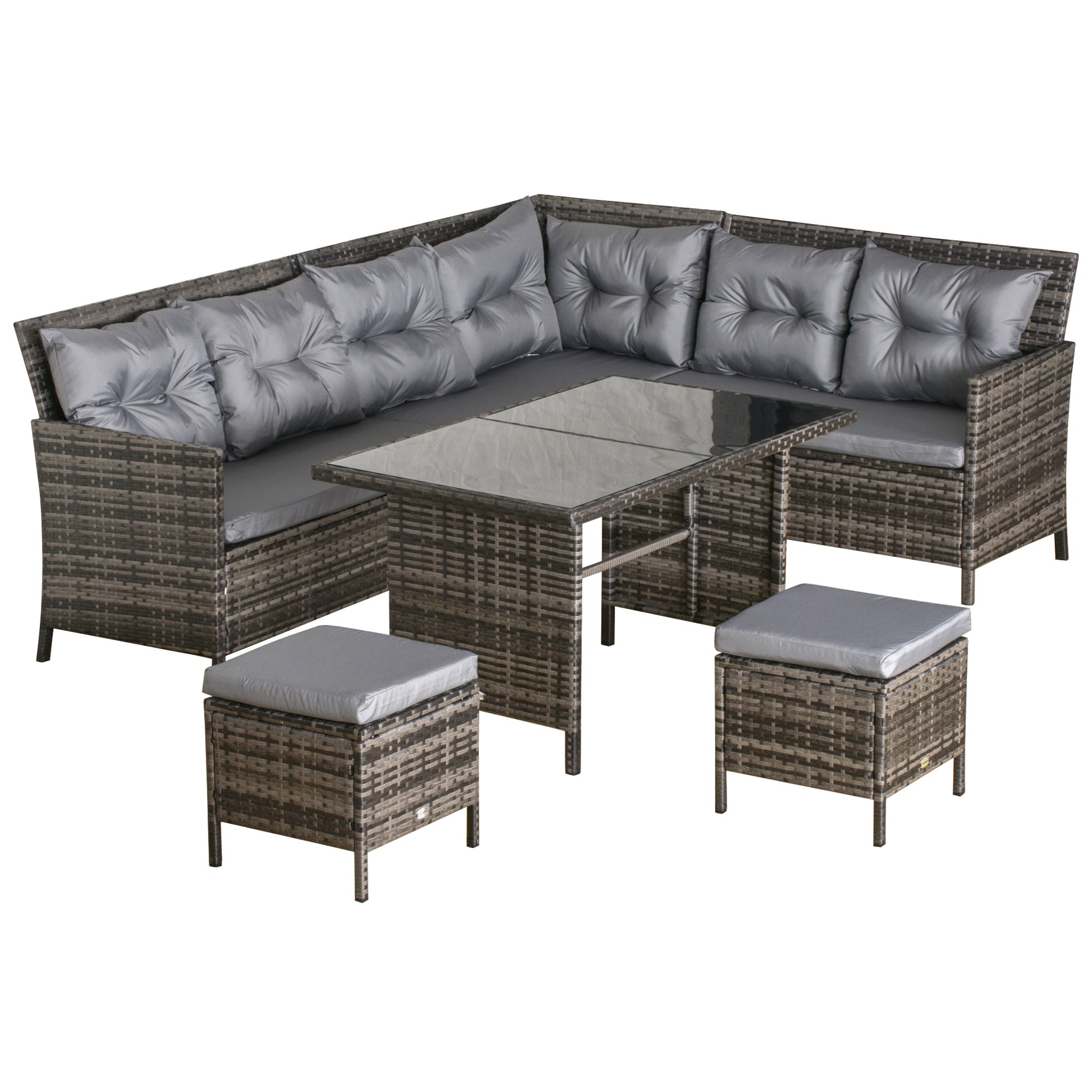 Outsunny 6 PCs Patio wicker Sofa Set Rattan Chair Furniture w/ Glass & Cushioned  | TJ Hughes
