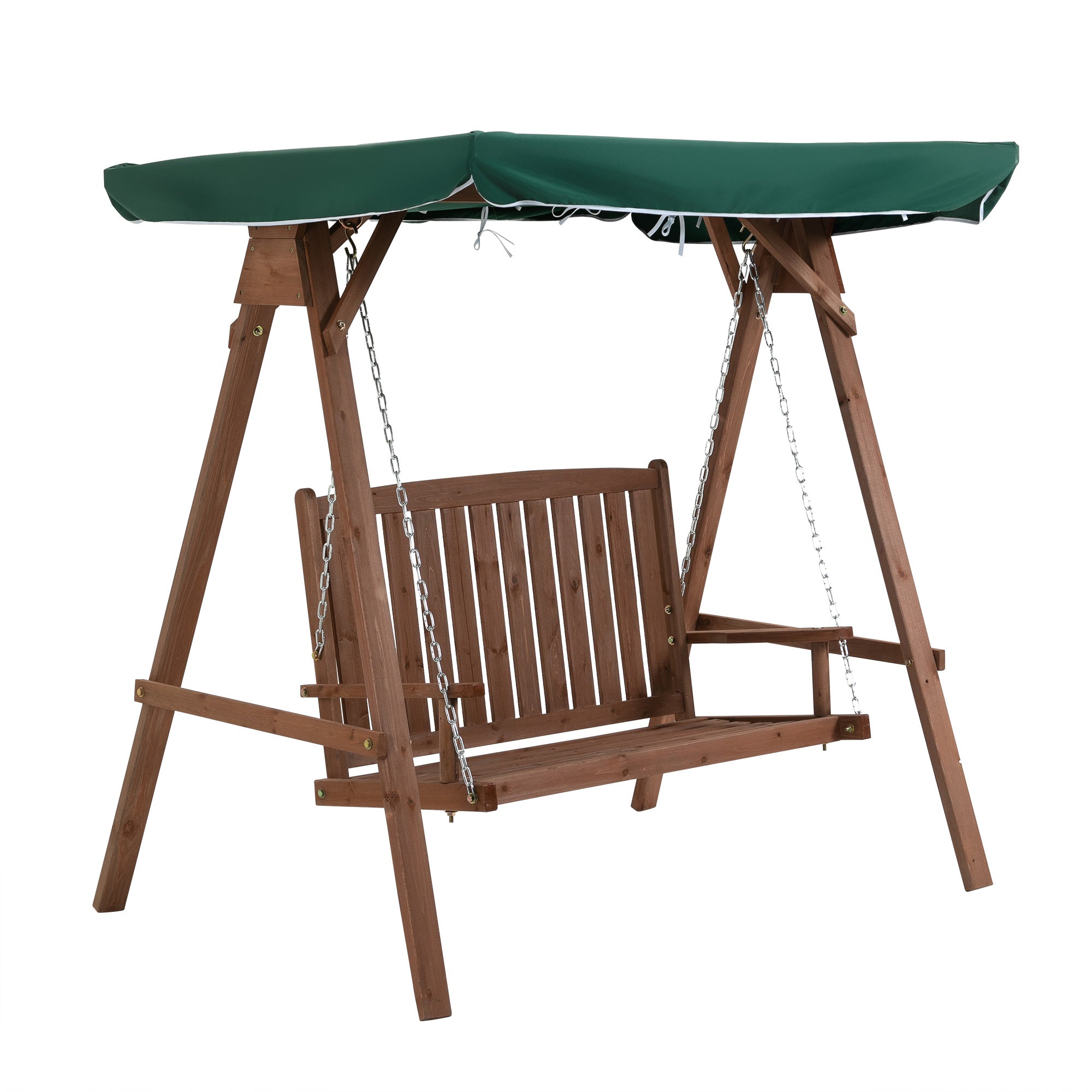 Outsunny 2 Seater Wood Garden Swing Chair Outdoor Loveseat Bench w/ Canopy Green  | TJ Hughes