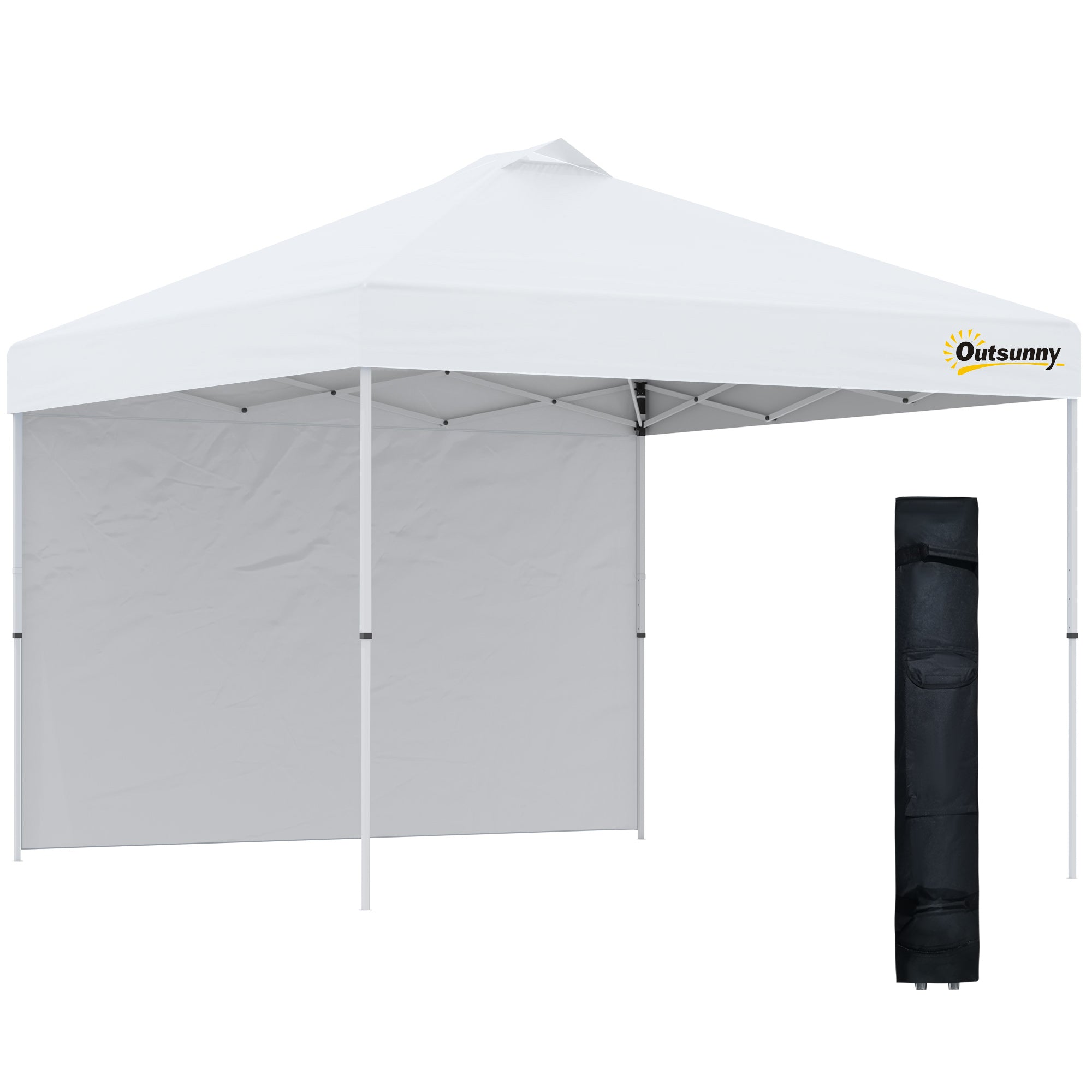 Outsunny 3x3(M) Pop Up Gazebo Canopy Tent w/ 1 Sidewall Carrying Bag White  | TJ Hughes