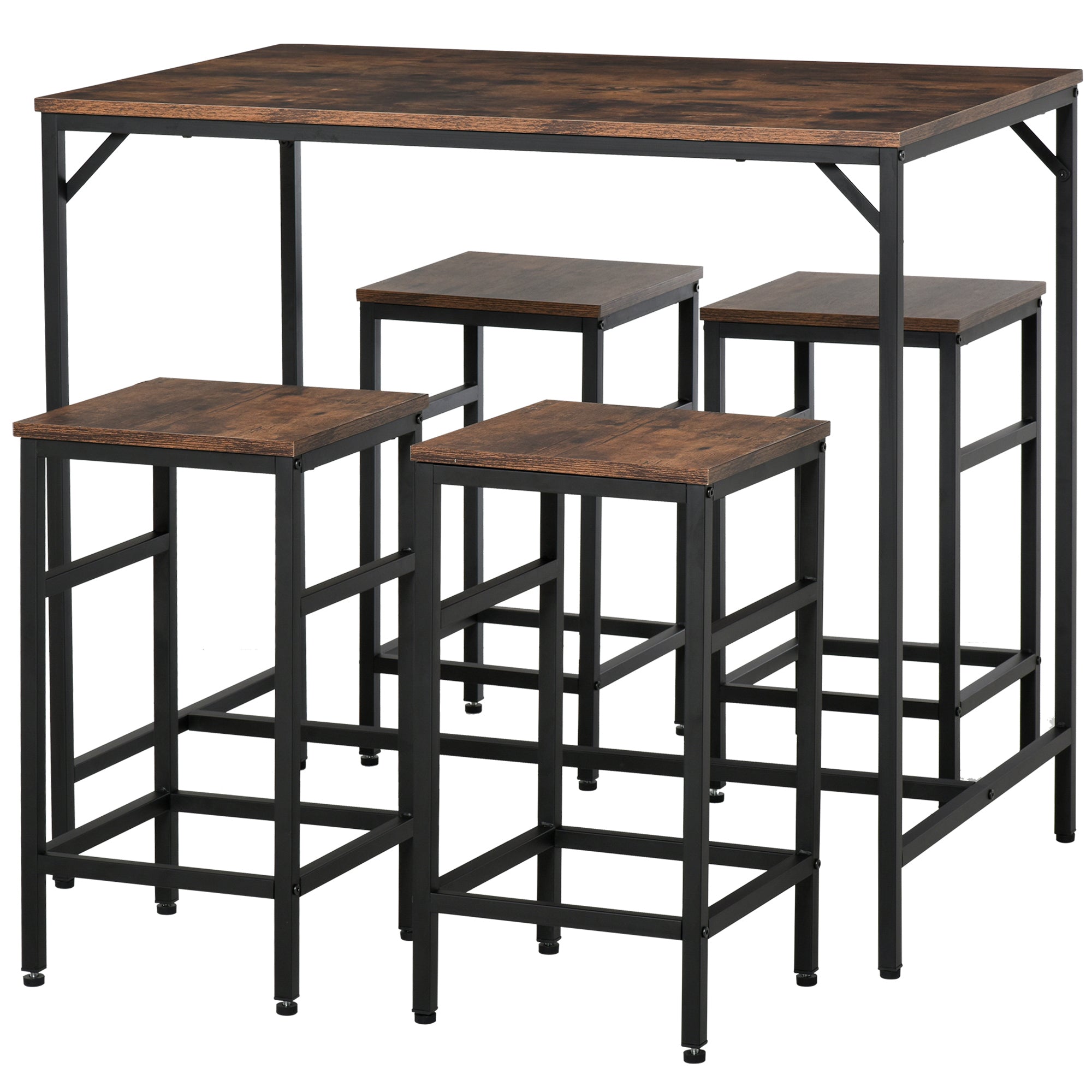 HOMCOM Industrial Rectangular Dining Table Set with 4 Stools for Dining Room  | TJ Hughes