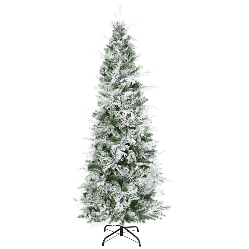 HOMCOM Christmas Tree Pencil Snow Flocked 6’ with Realistic Cypress Branches  | TJ Hughes
