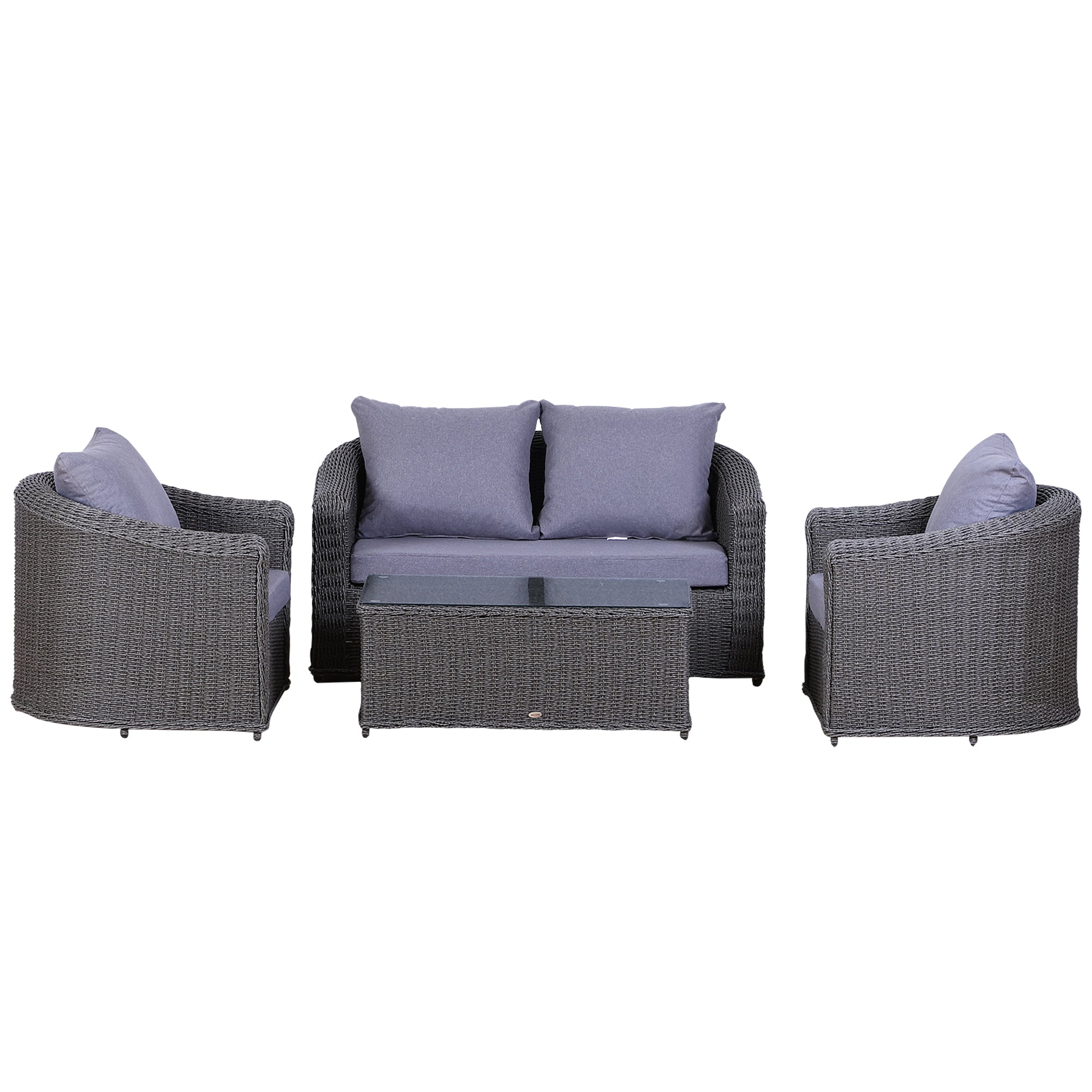 Outsunny Garden 4-Seater Sofa Set Rattan Furniture Coffee Table Chair Bench Grey  | TJ Hughes