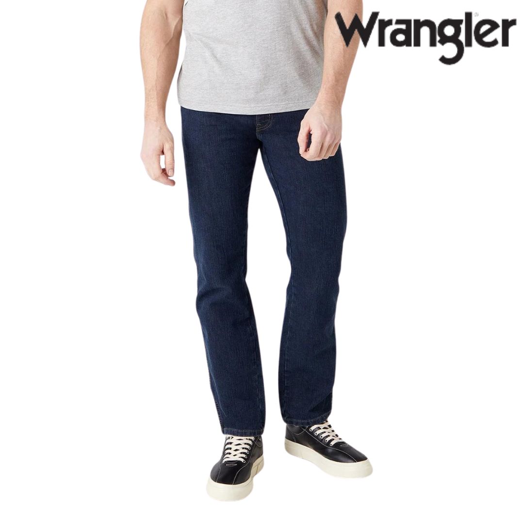 Men’s Wrangler Durable Basic Regular Fit Medium Stretch Jeans in Darkstone - 34L  | TJ Hughes Blue