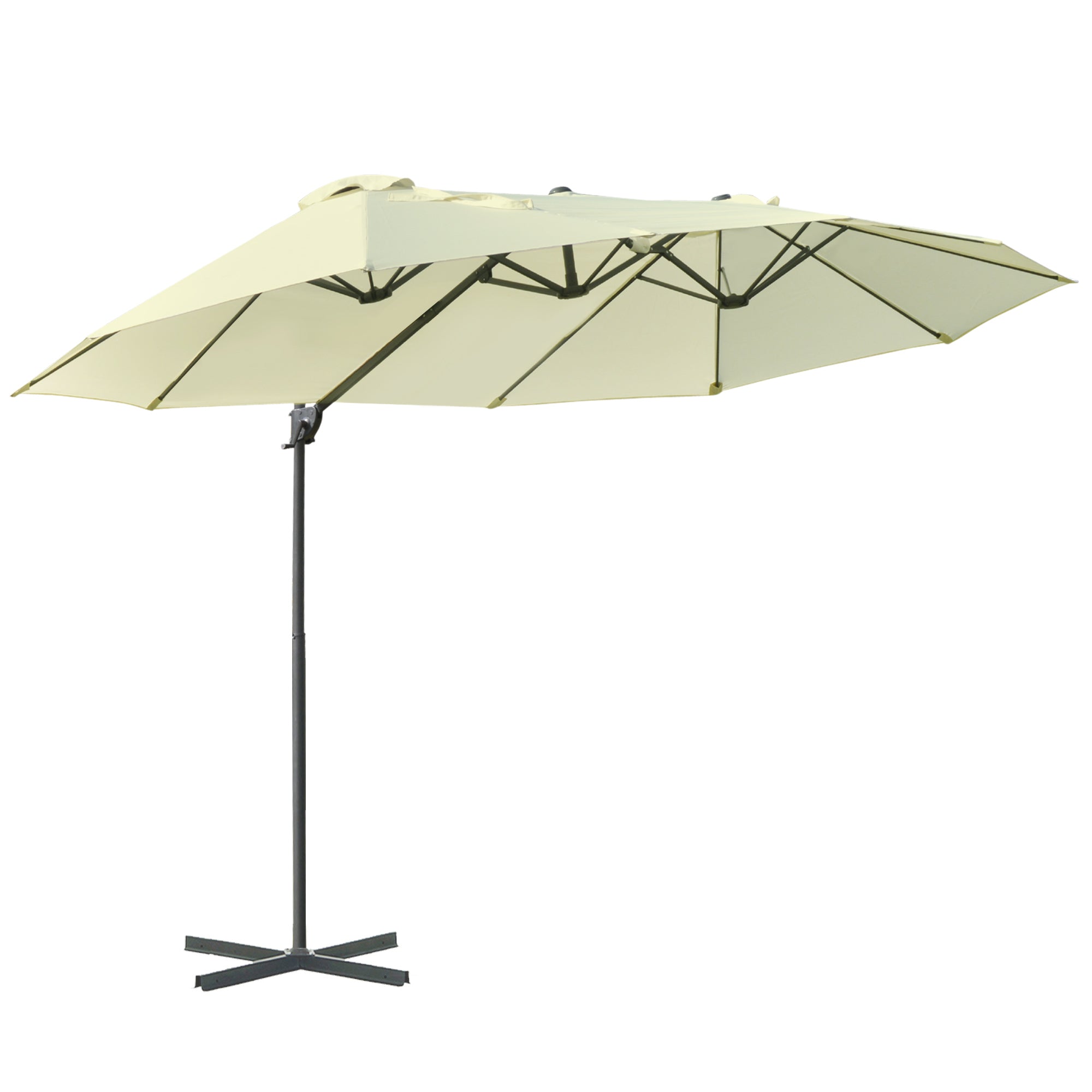 Outsunny Double Canopy Offset Parasol Umbrella Garden Shade Steel Canopy Beige