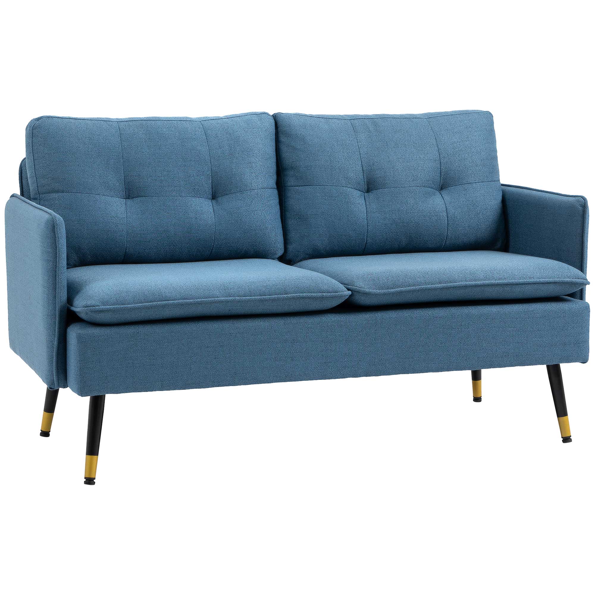 HOMCOM 2 Seater Sofas with Button Tufted Cushions Fabric Loveseat Dark Blue  | TJ Hughes