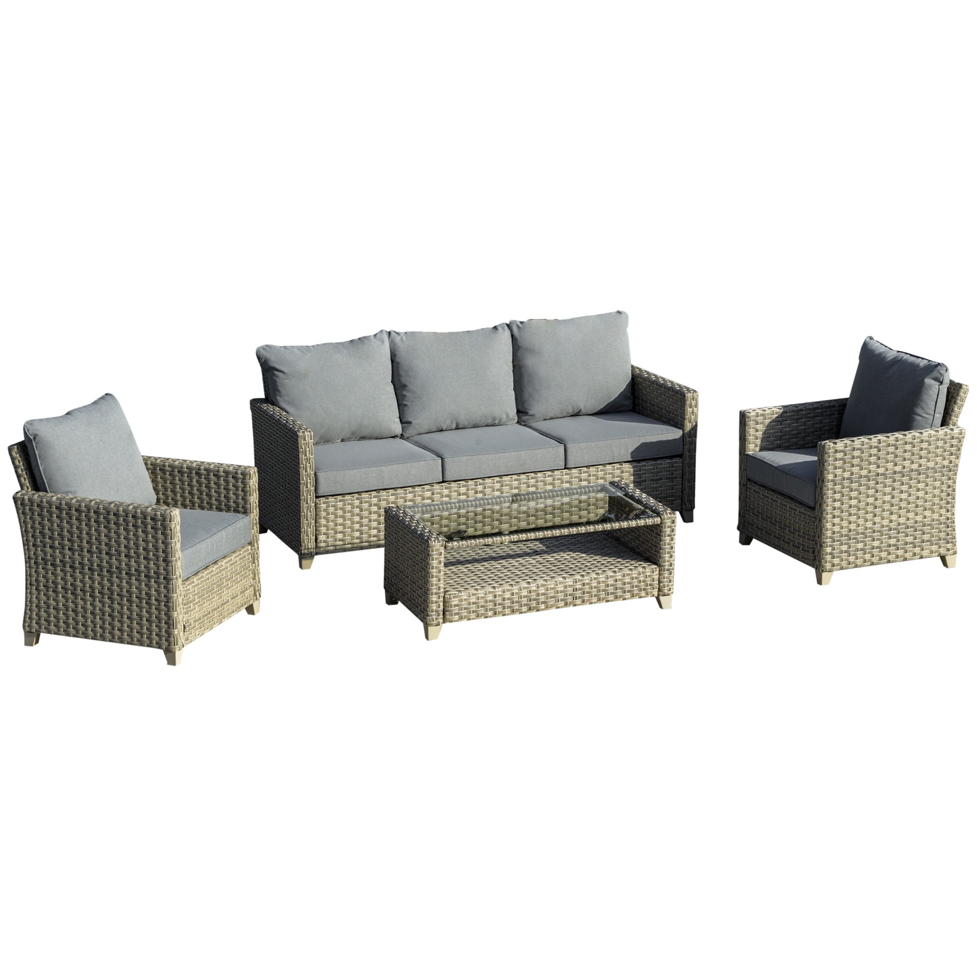 Outsunny 4 PCS Patio PE Rattan Sofa Set - Outdoor Conversation Furniture Set  | TJ Hughes