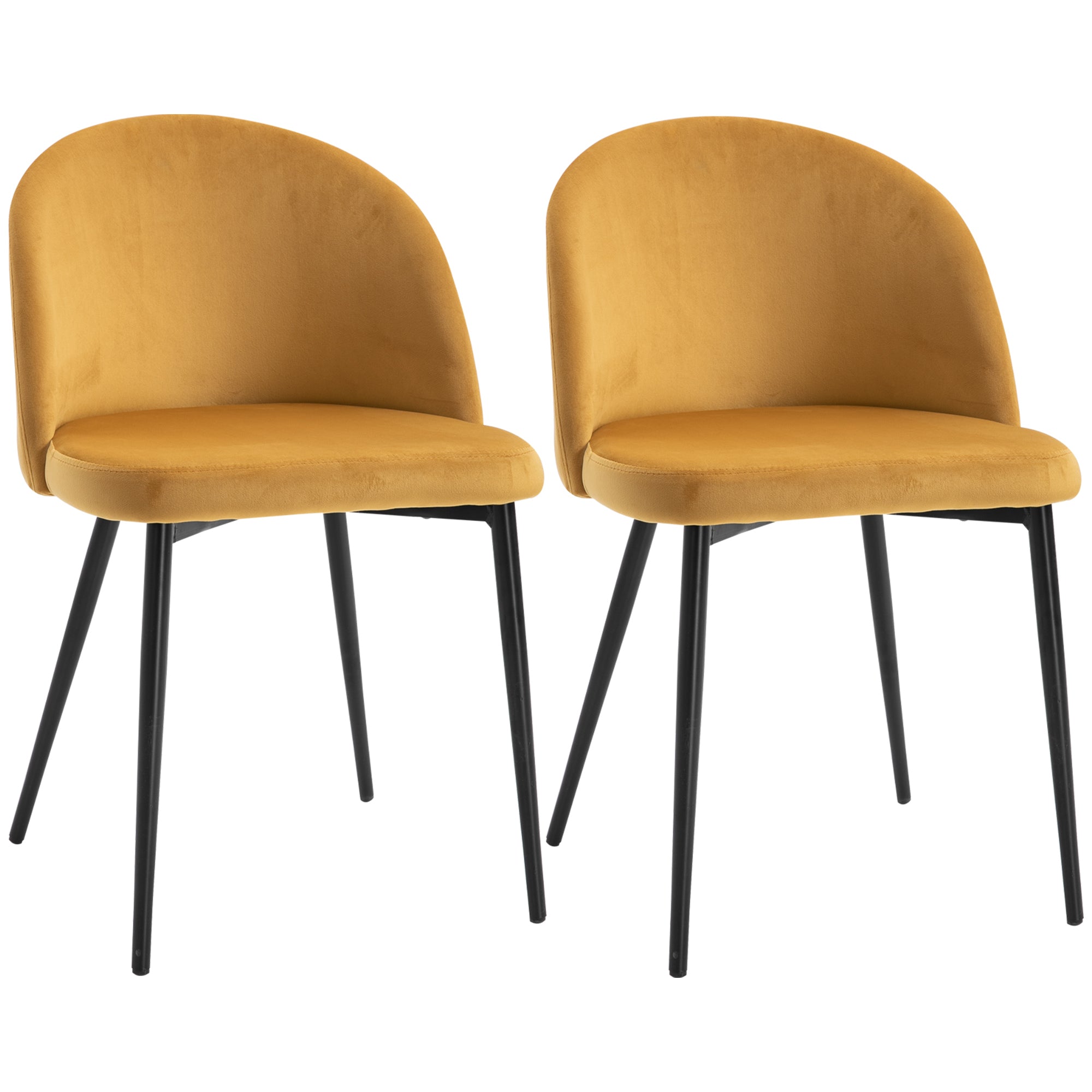 HOMCOM Modern Upholstered Fabric Bucket Seat Dining Chairs Set of 2 Yellow  | TJ Hughes