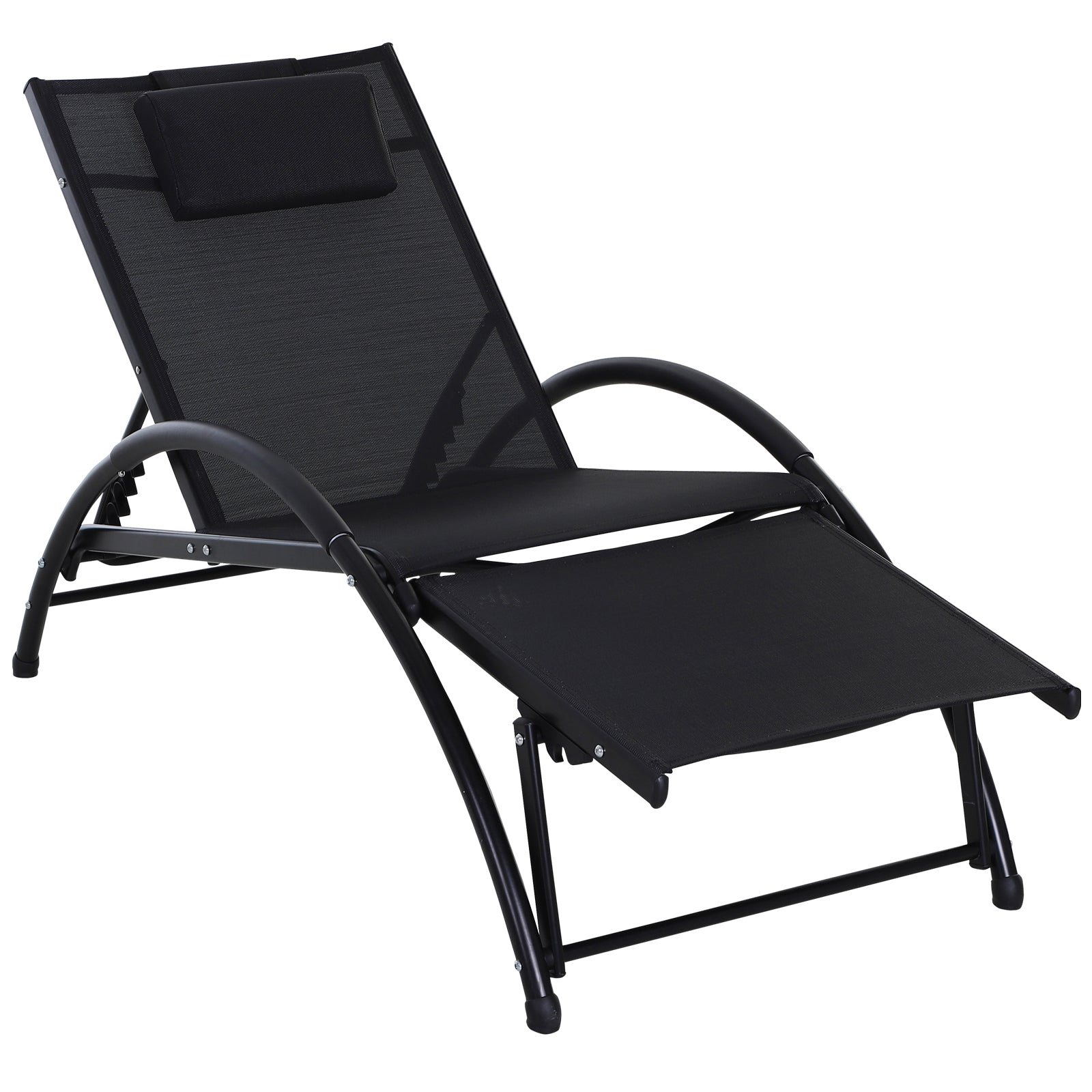 Sun Lounger Half Circle Arms Adjustable Head Footrest Aluminium Frame Black - Outsunny  | TJ Hughes