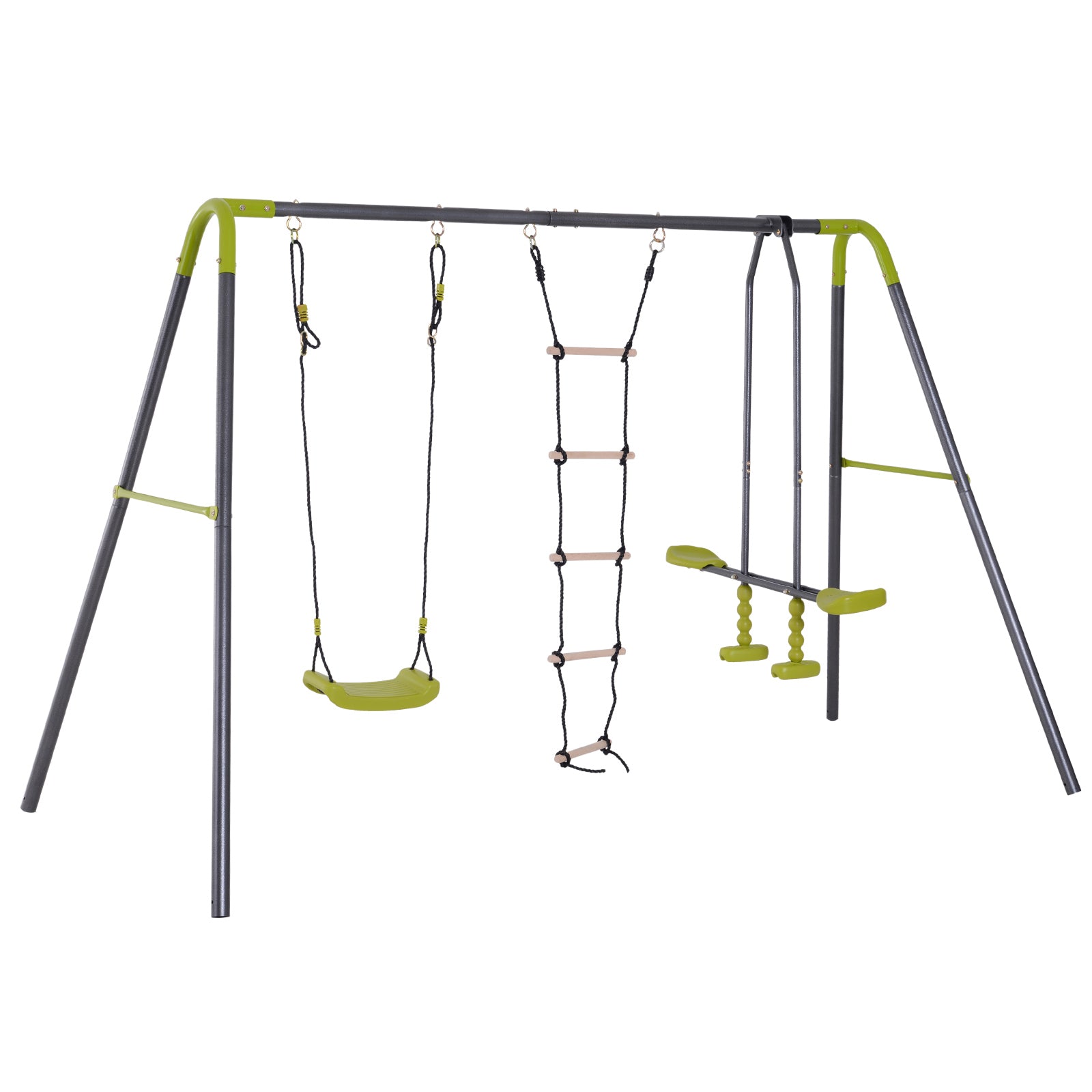 HOMCOM 3 In 1 Garden Swing Set w/ Metal Frame, for 4 Children, Ages 3-10 Years
