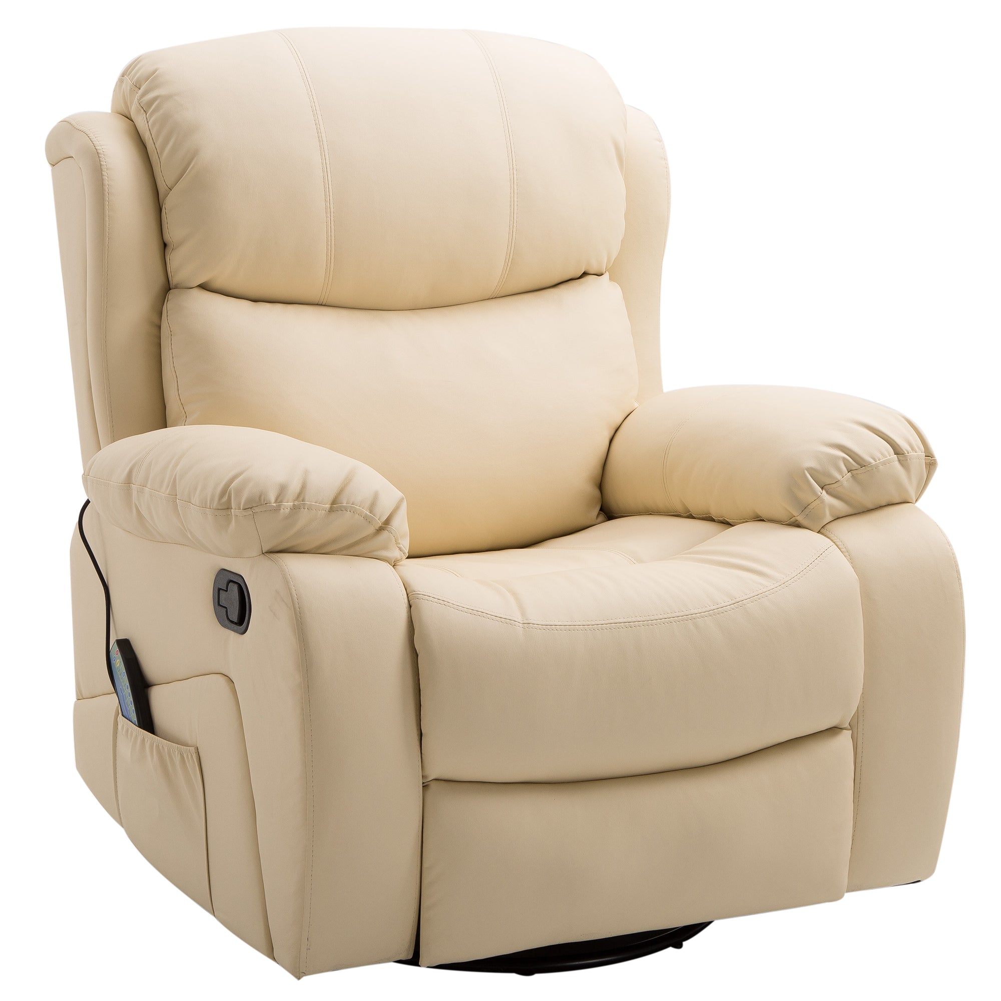 HOMCOM PU Leather Massage Recliner Chair with 8 Points and Heat - Manual Reclining Chair with Swivel Base - Footrest and Remote - Rocking Armchair - B