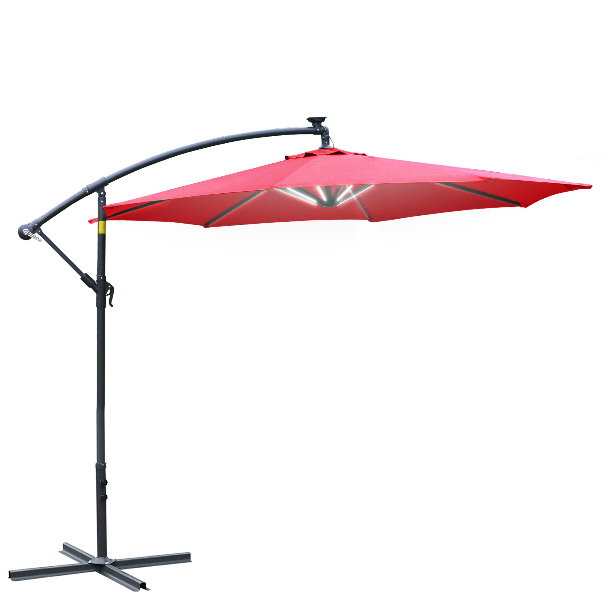 Outsunny 3(m) LED Patio Banana Umbrella Cantilever Parasol w/ Crank - Red  | TJ Hughes