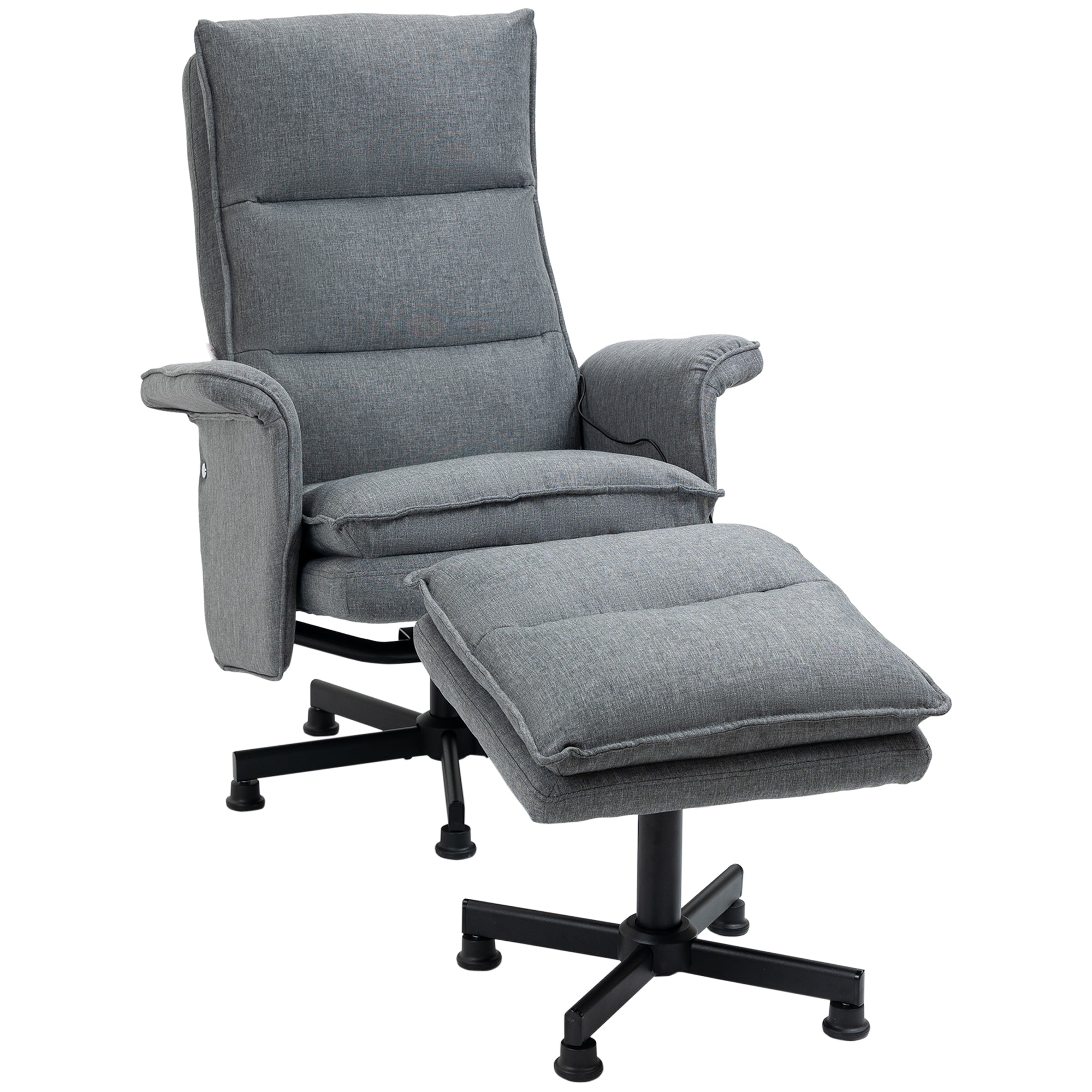 HOMCOM Swivel Recliner Chair w/Footstool Massage Points Remote Control Grey  | TJ Hughes