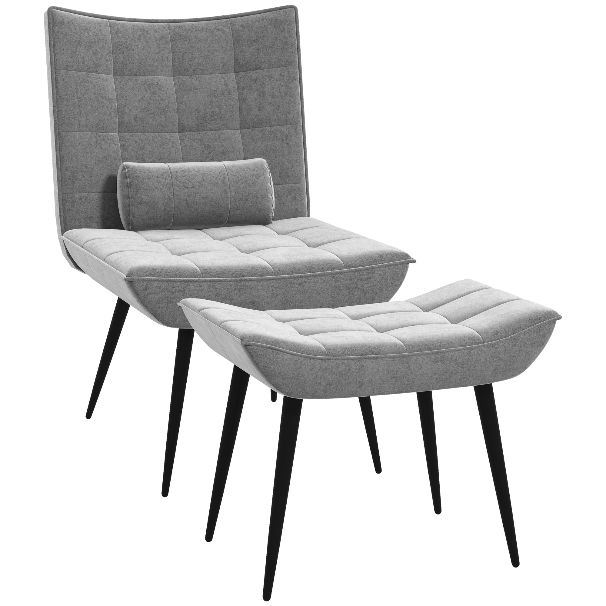 HOMCOM Armless Accent Chair with Footstool Set with Pillow and Steel Legs Grey  | TJ Hughes