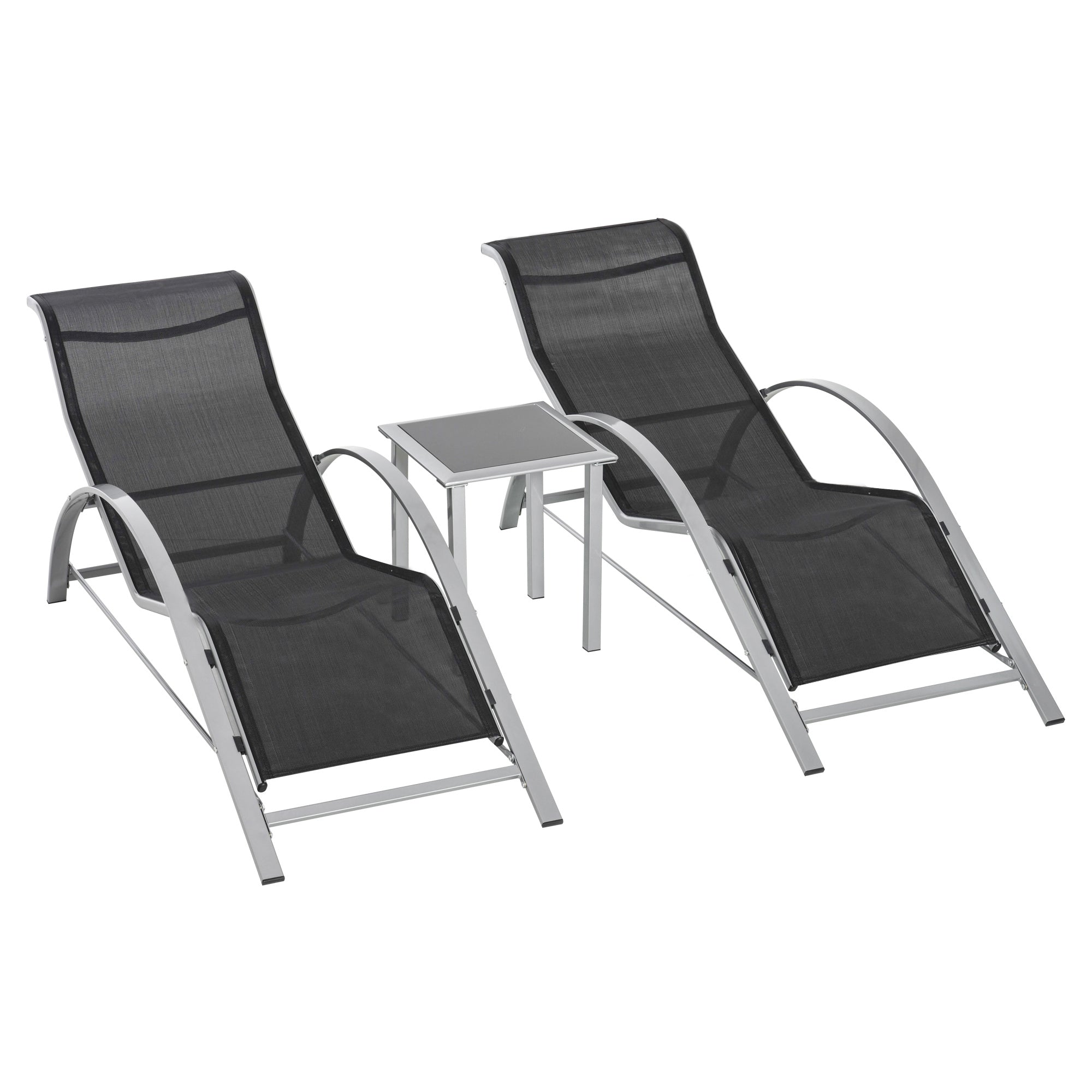 Outsunny 3 Pieces Lounge Chair Set Garden Sunbathing Chair w/ Table Black  | TJ Hughes