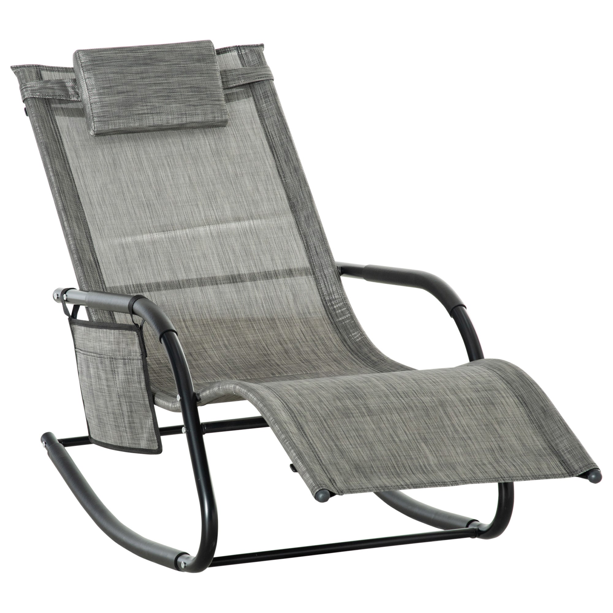 Outsunny Breathable Mesh Rocking Chair Outdoor Recliner w/ Headrest Dark Grey  | TJ Hughes