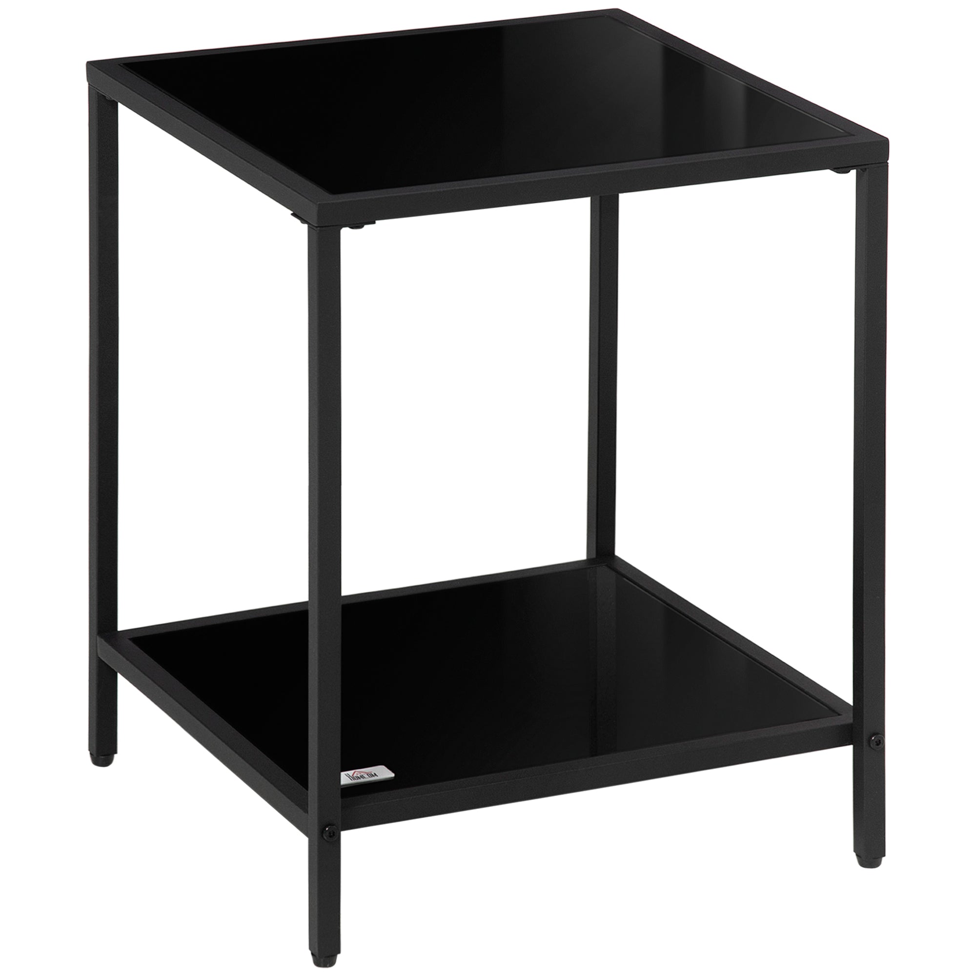 HOMCOM Side Table with Tempered Glass Top - End Table with 2-Tier Storage - Black  | TJ Hughes