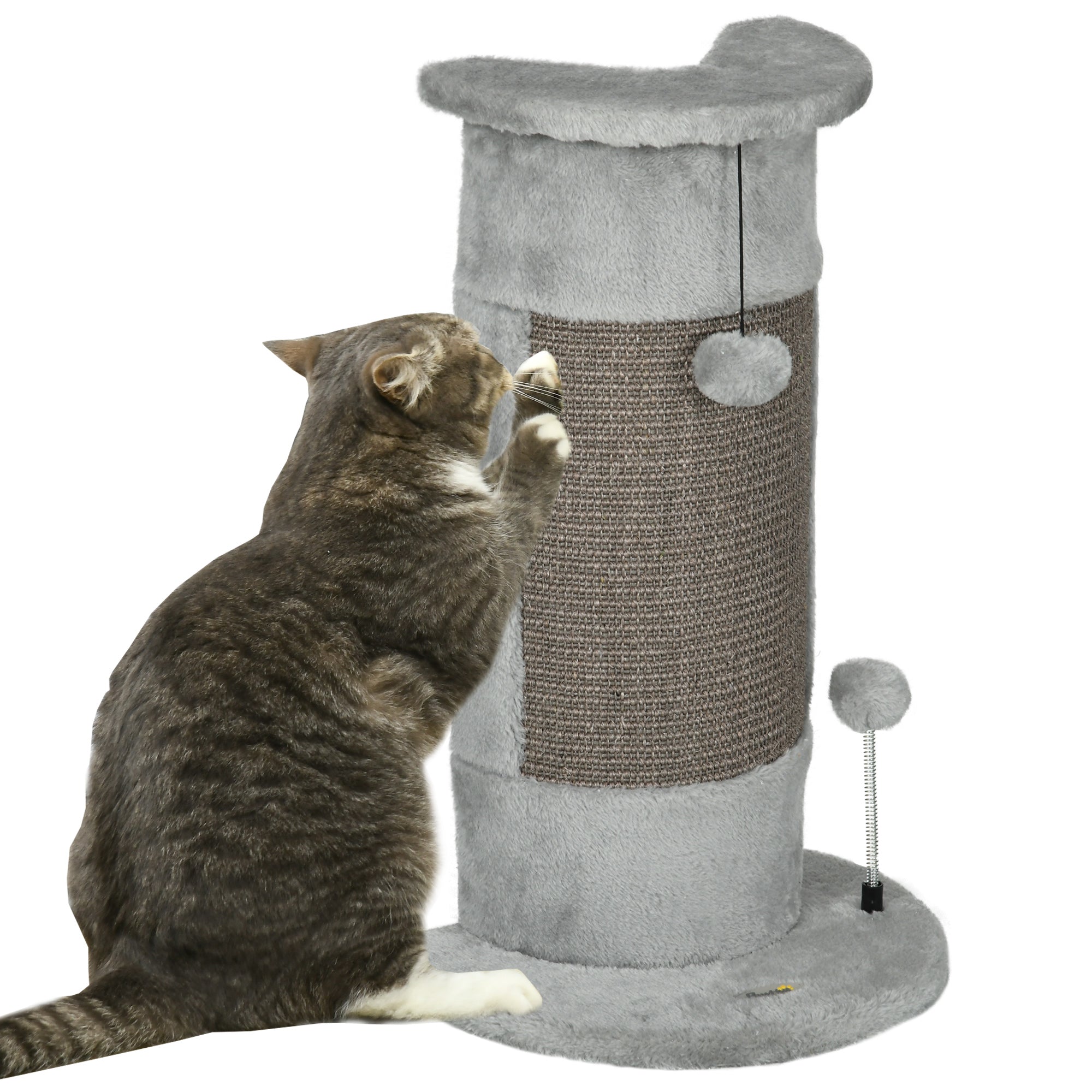 PawHut 58cm Cat Scratching Post for Corner Wall w/ Covered Plush - Play Balls  | TJ Hughes Grey