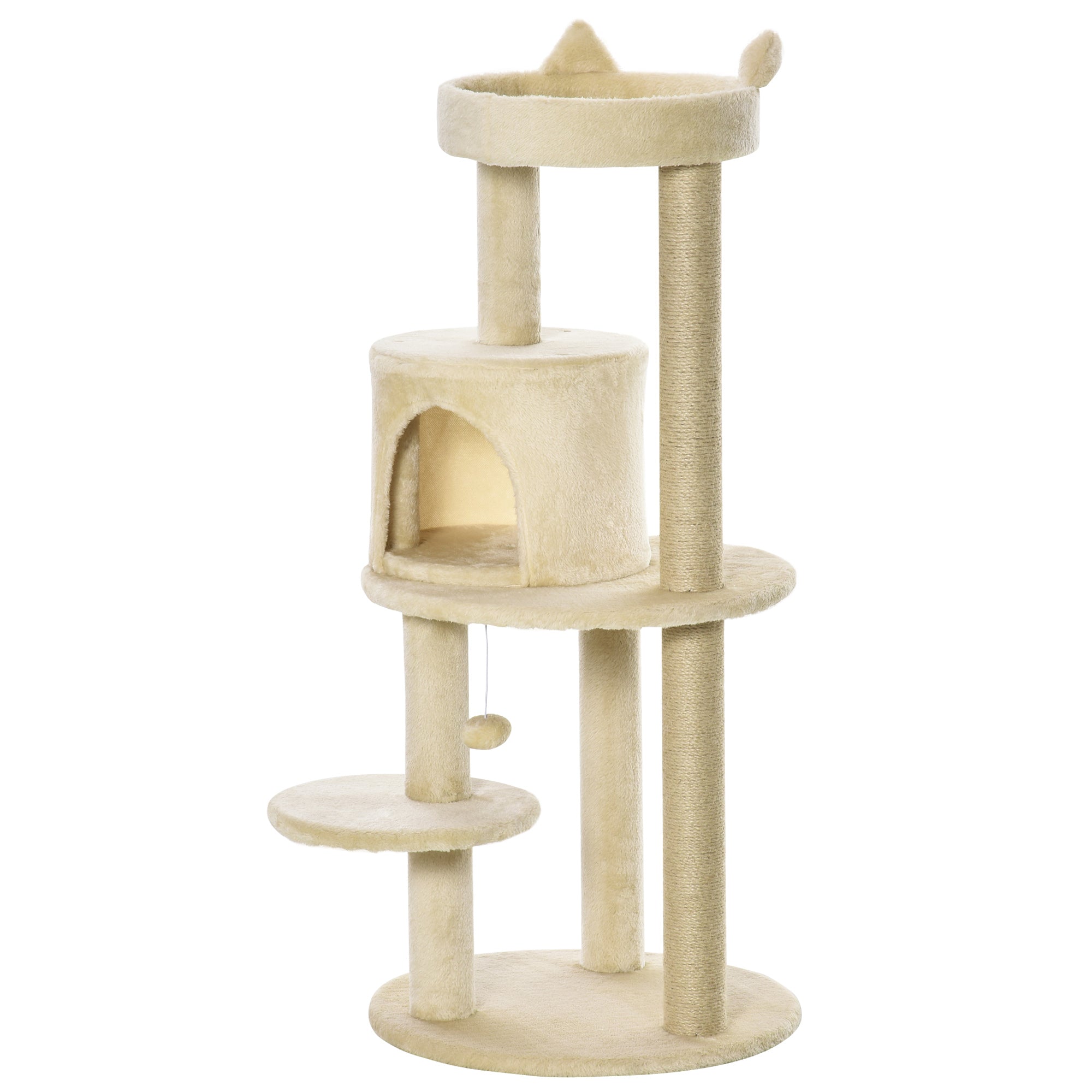 PawHut 4 Tiers 104cm Cat Tree w/ Scratching Posts Perches  Hanging Ball - Beige  | TJ Hughes