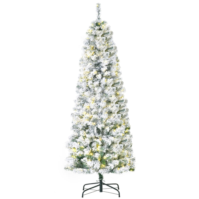 HOMCOM Christmas Tree Snow Flocked Slim 6’ with 250 Warm White LED Lights  | TJ Hughes