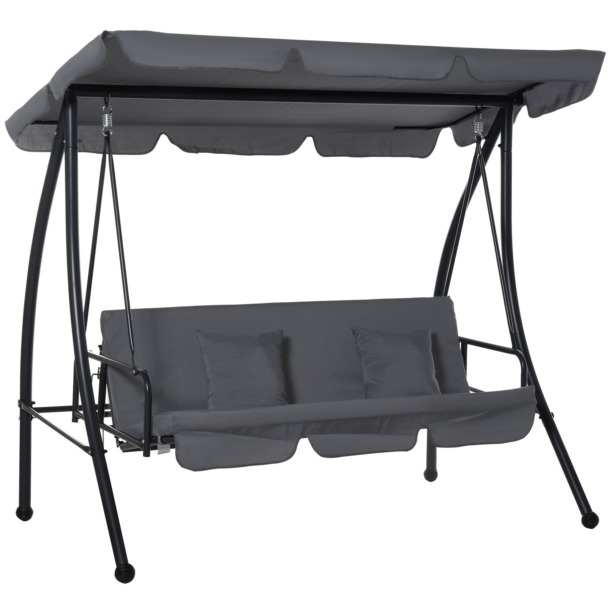 Outsunny 2-in-1 Patio Swing Chair 3 Seater Hammock Cushion Bed Tilt Canopy Grey  | TJ Hughes