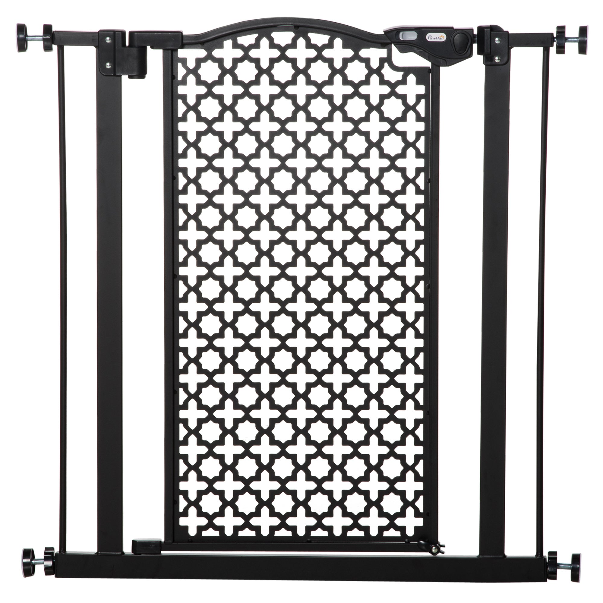 PawHut 74-80 cm Pet Safety Gate Pressure Fit Stair with Double Locking, Black