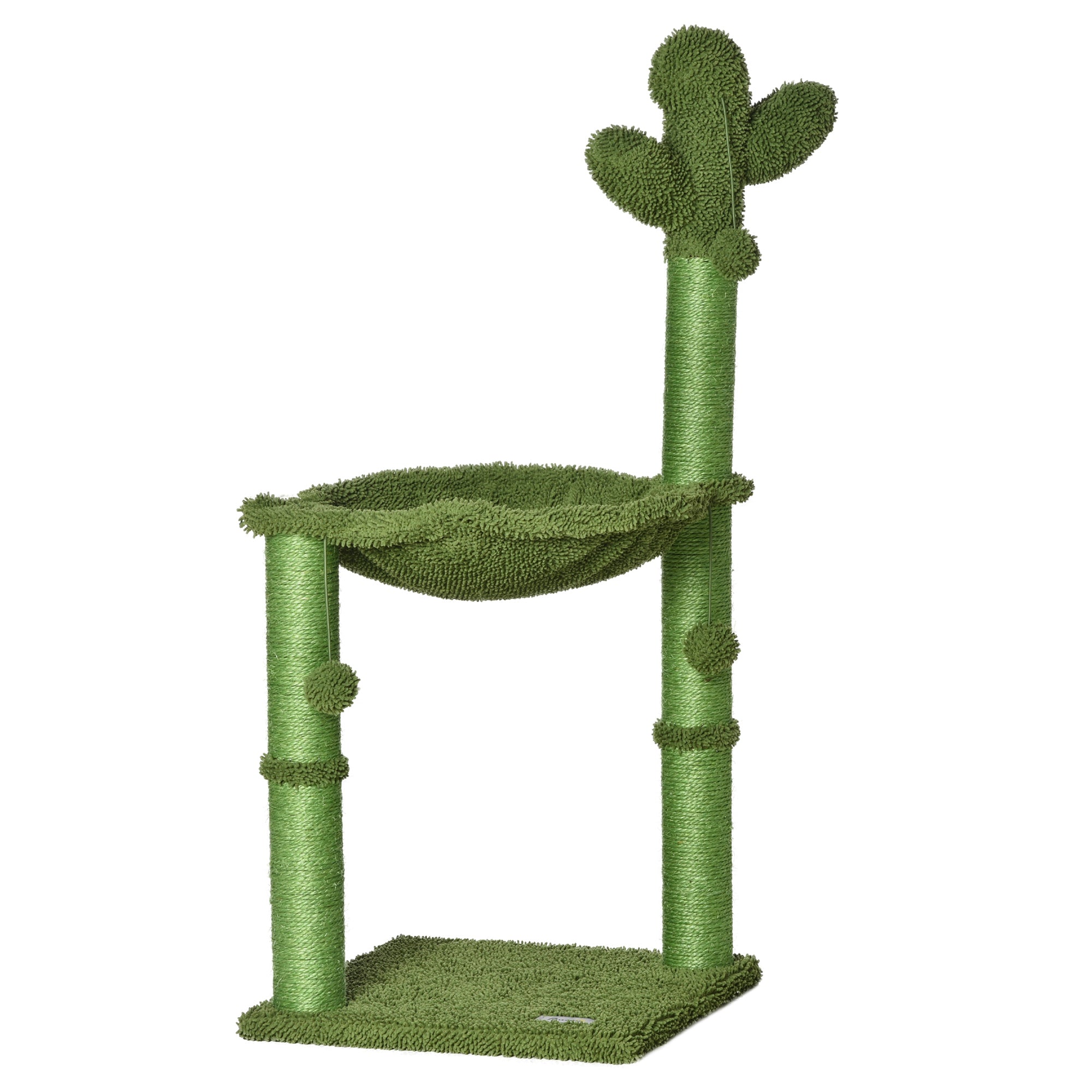 PawHut Cactus Cat Tree Tower Sisal Scratching Post with Hammock 40 x 40 x 96 cm  | TJ Hughes