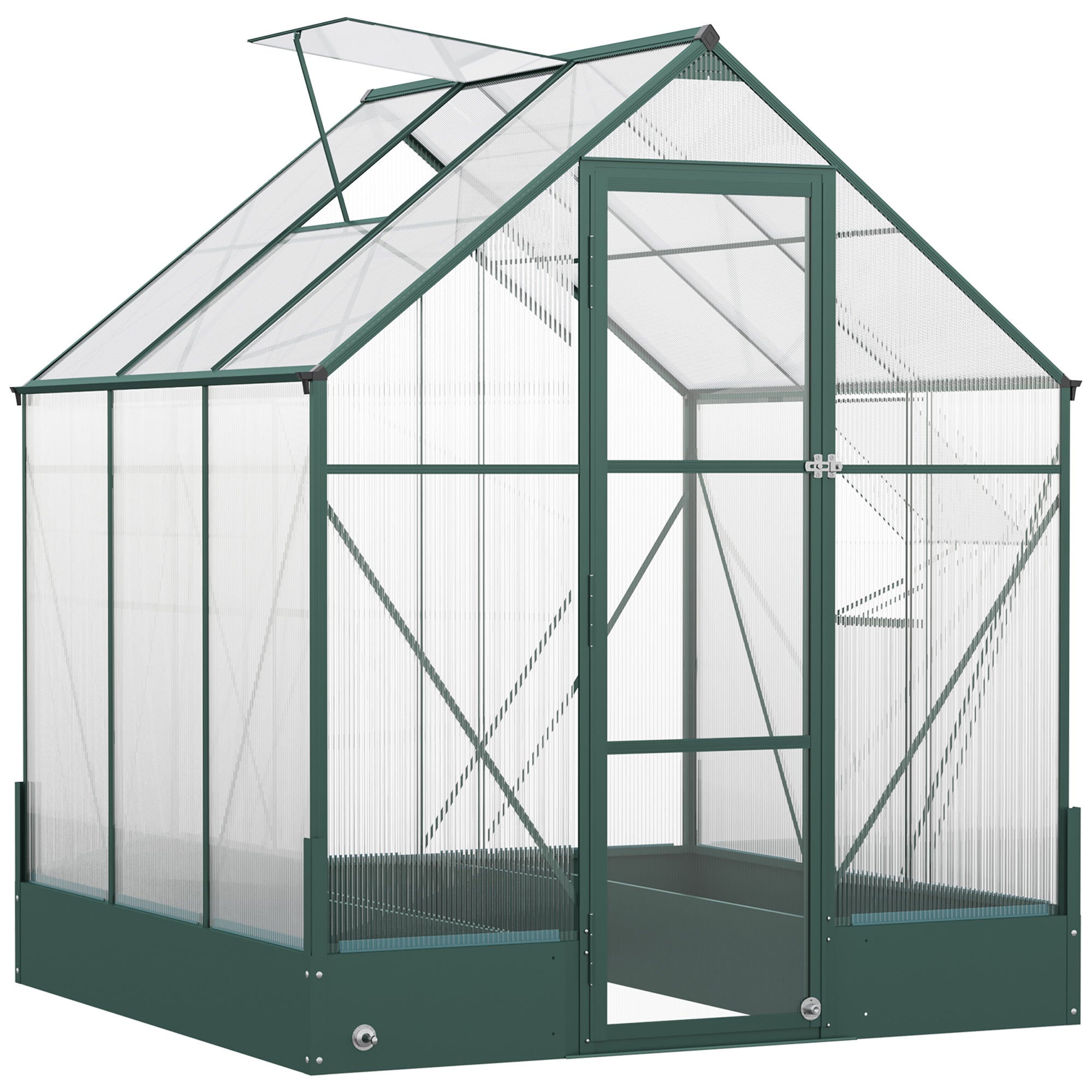 Outsunny Walk-in Greenhouse Garden Polycarbonate Aluminium w/ Smart Window 6x6ft  | TJ Hughes