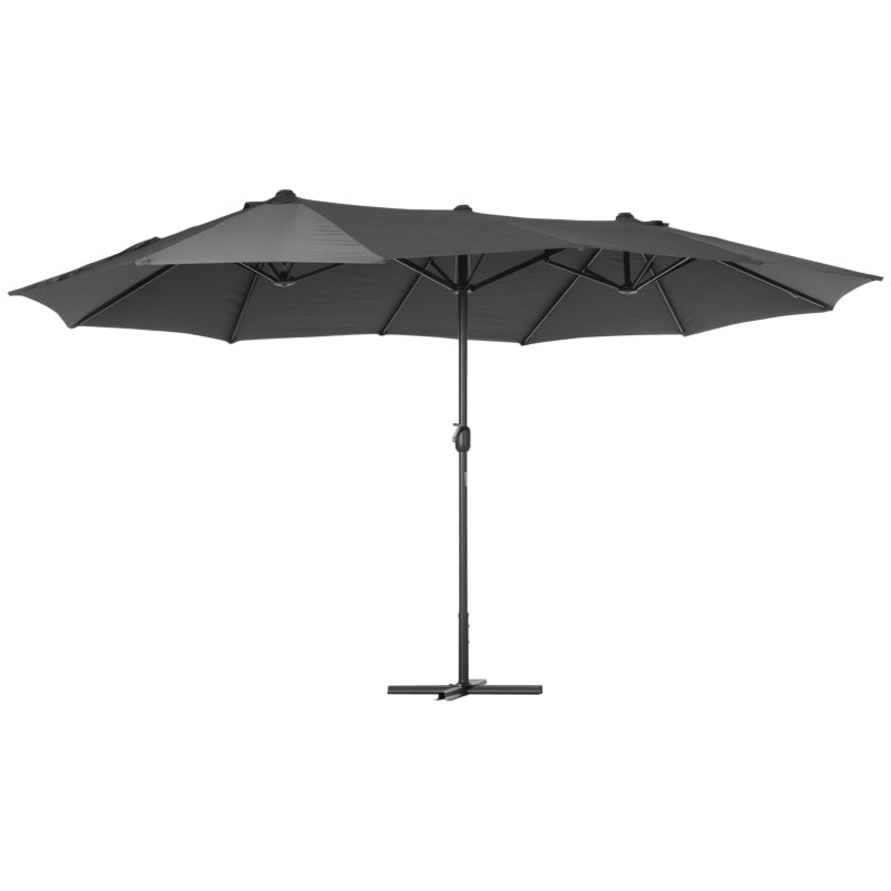 Outsunny 4.6M Sun Umbrella Canopy Double-sided Crank Sun Shade w/ Cross Base Grey  | TJ Hughes