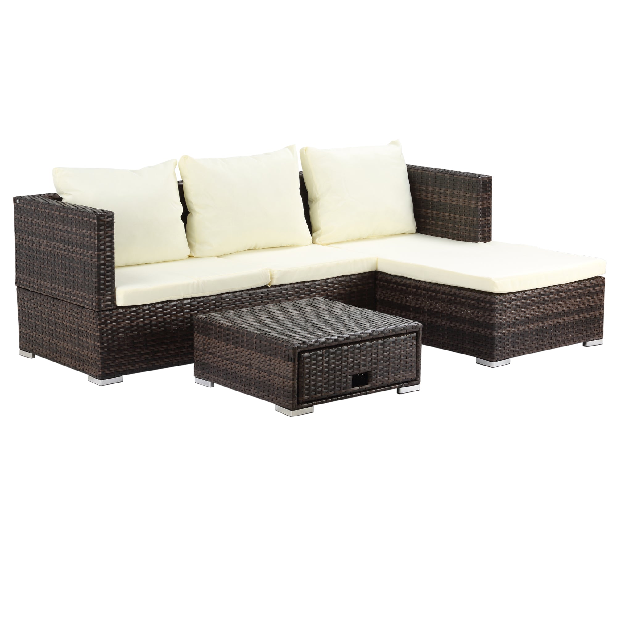Outsunny Rattan Garden Sofa Set Storage Table Wicker Patio Lounger 4-Seater Brow  | TJ Hughes