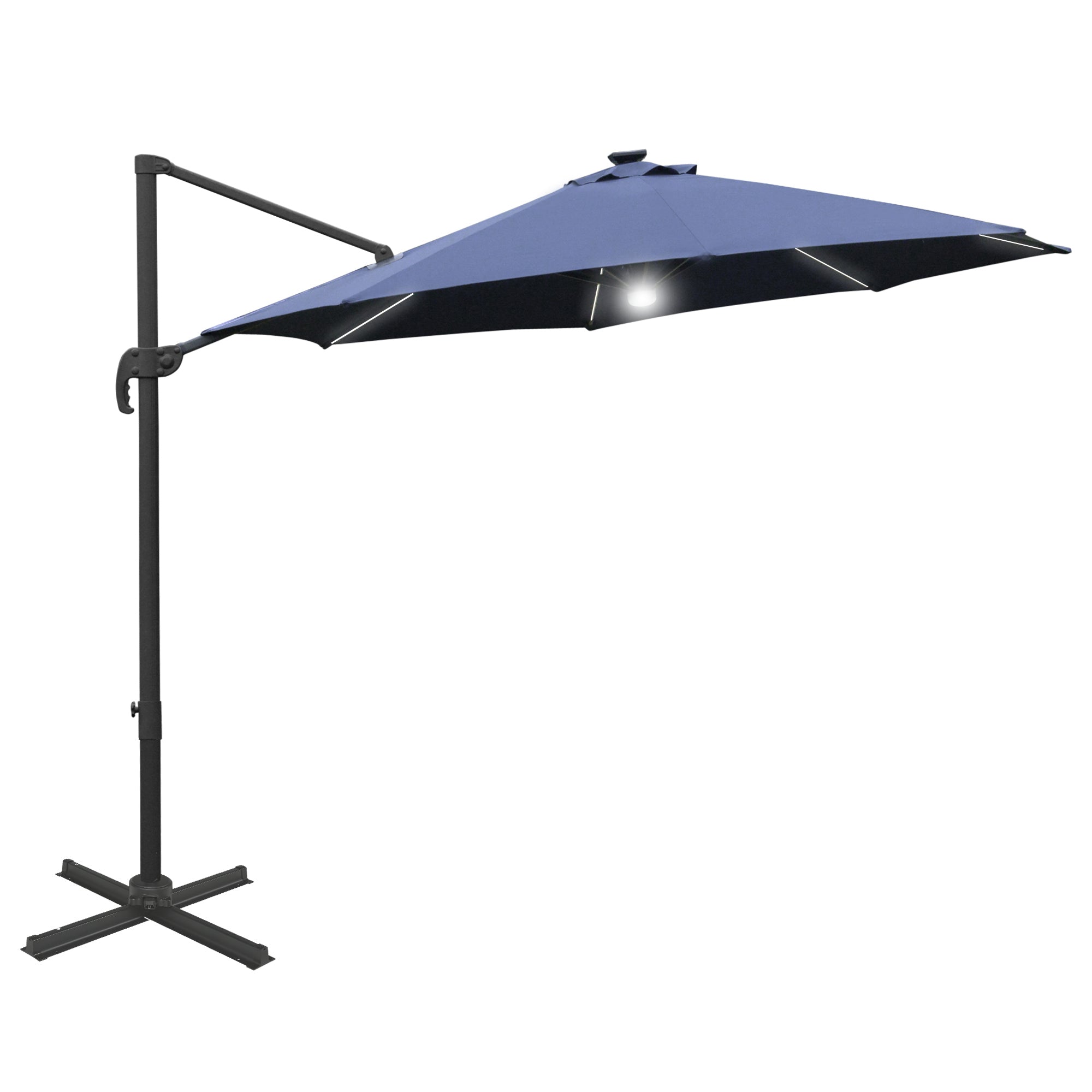 Outsunny 3(m) LED Cantilever Parasol Outdoor with Base Solar Lights Blue  | TJ Hughes