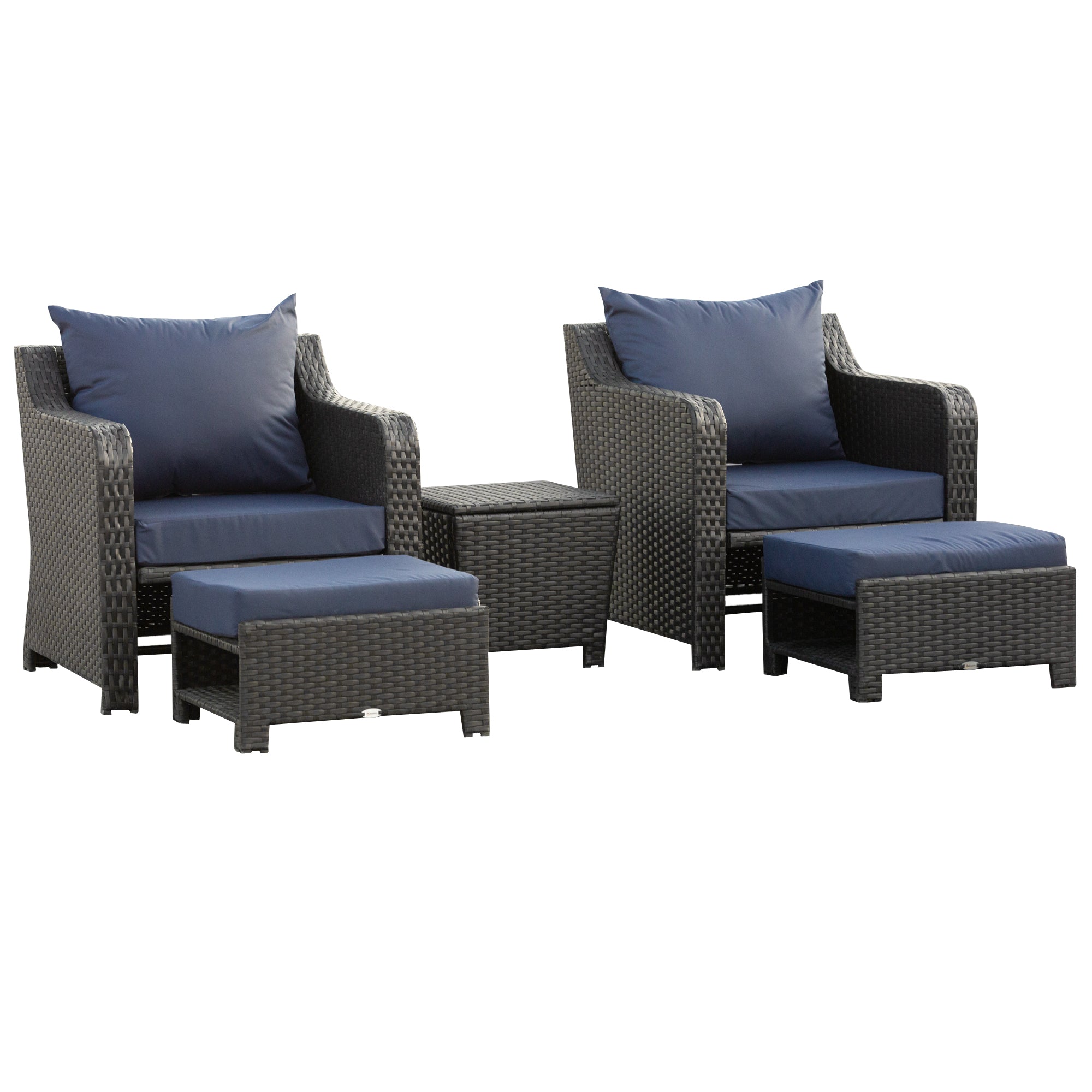 Outsunny 5pcs Outdoor Rattan Sofa Set w/ Storage Function Side Table & Ottoman  | TJ Hughes