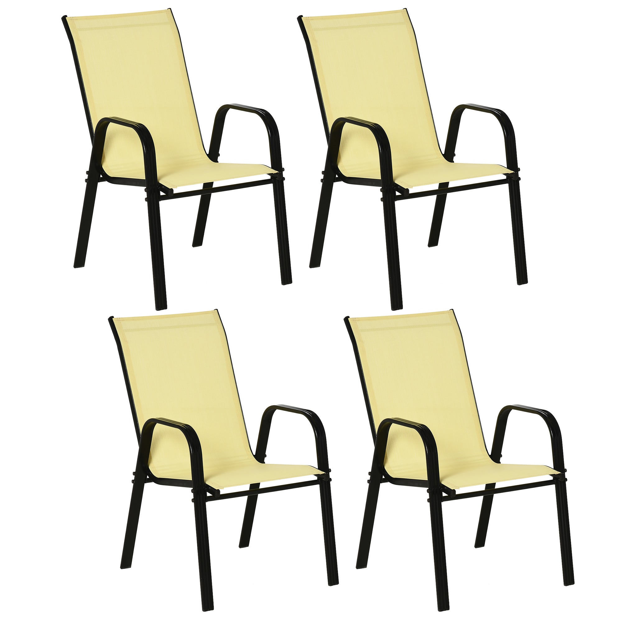 Outsunny Set of 4 Garden Dining Chair Set Outdoor w/ High Back Armrest Beige  | TJ Hughes