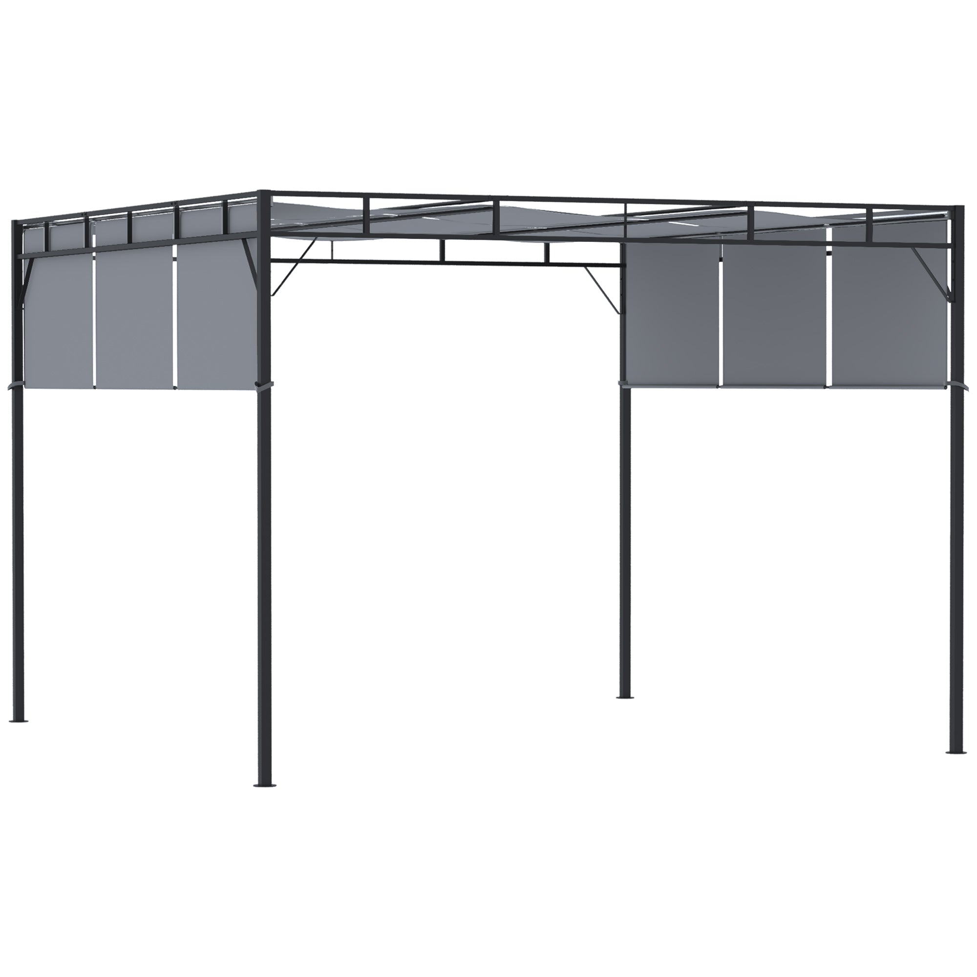 Outsunny 3(m) Steel Pergola Garden Gazebo w/ Retractable Canopy - Dark Grey  | TJ Hughes