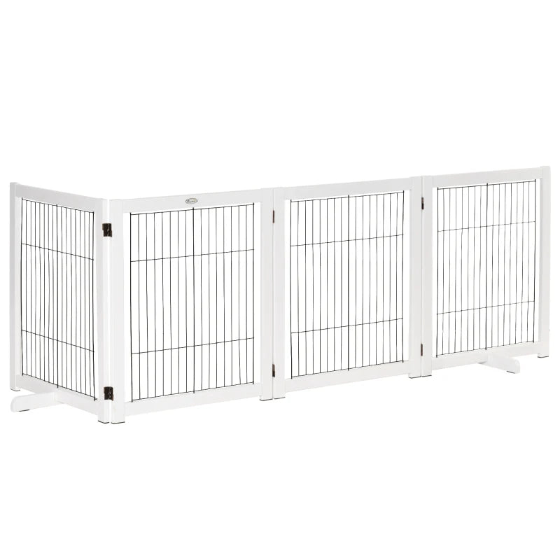 PawHut Freestanding Folding Pet Gate 4 Panels Dog Puppy Barrier with Support Feet  | TJ Hughes