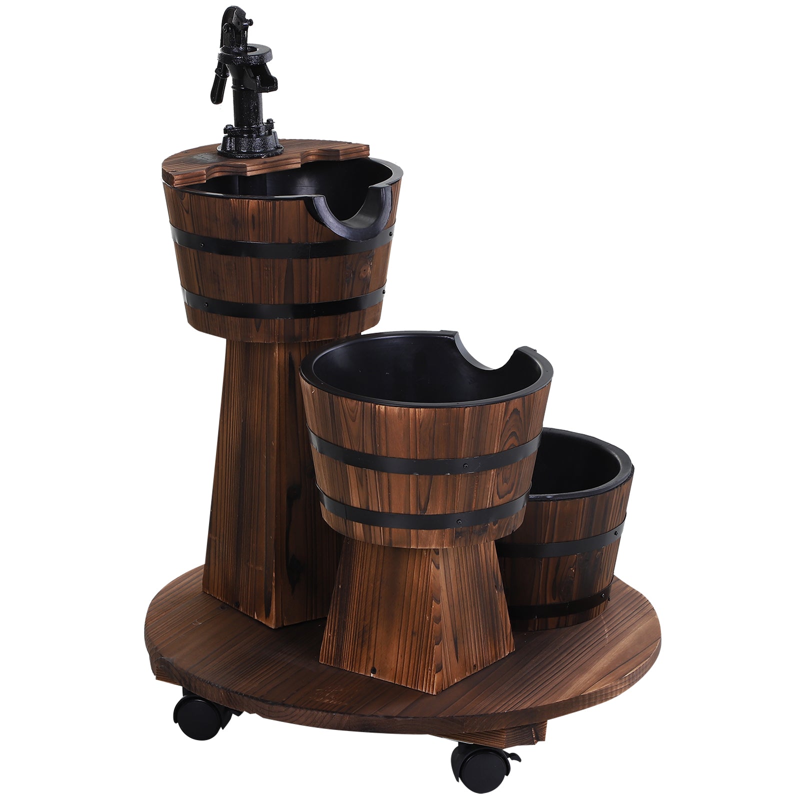 Outsunny Patio Wooden Water Fountain 3 Barrels Set with Pump for garden  | TJ Hughes