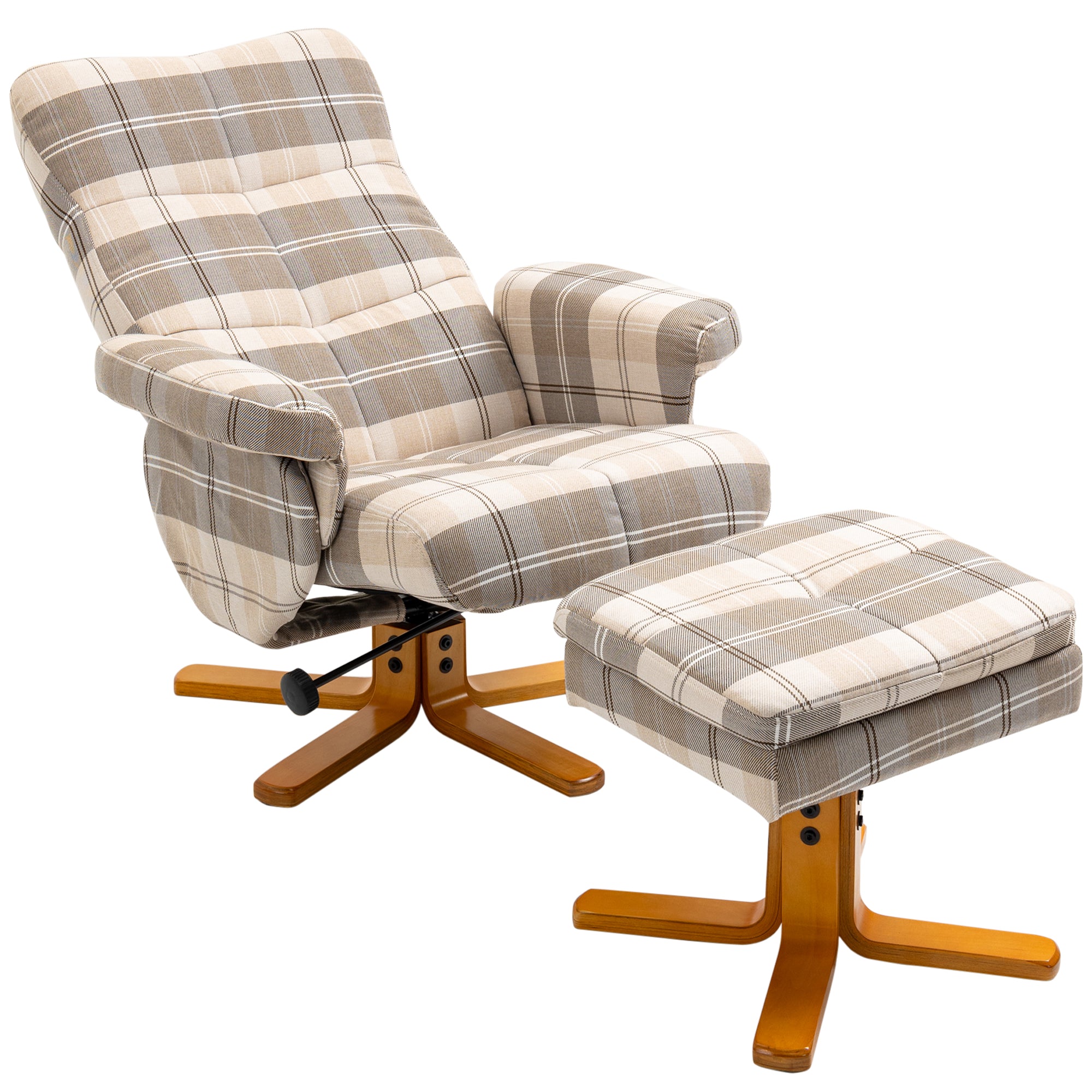 HOMCOM Recliner Chair and Footstool Linen-touch Fabric Wooden Base Multicolour  | TJ Hughes