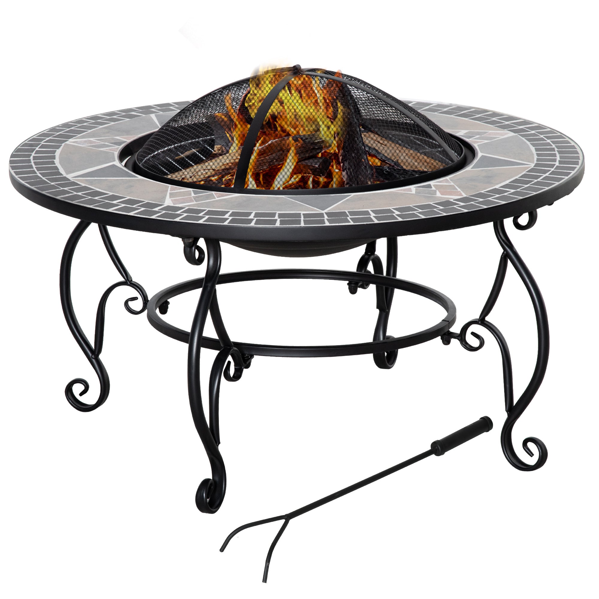 Outsunny Firepit Fire Bowl W/ Grill Spark Screen Cover Fire Poker Bonfire Patio  | TJ Hughes