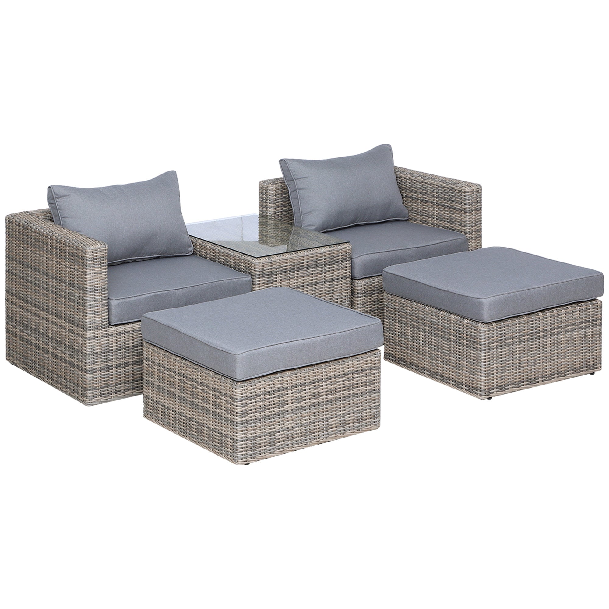 Outsunny 5 Pcs Rattan Garden Furniture Set Single Sofa Stool Coffee Table  | TJ Hughes