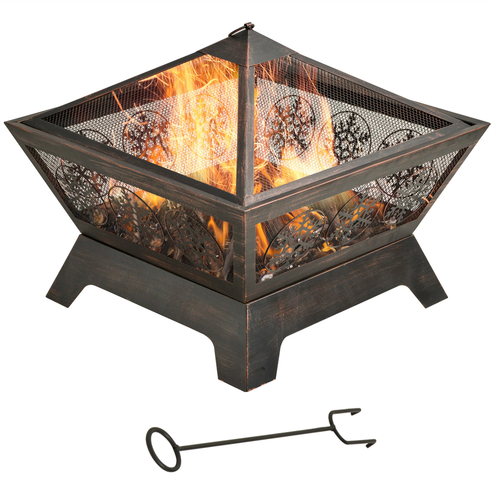 Outsunny Outdoor Fire Pit with Spark Screen Cover Poker for Camping Picnic  | TJ Hughes