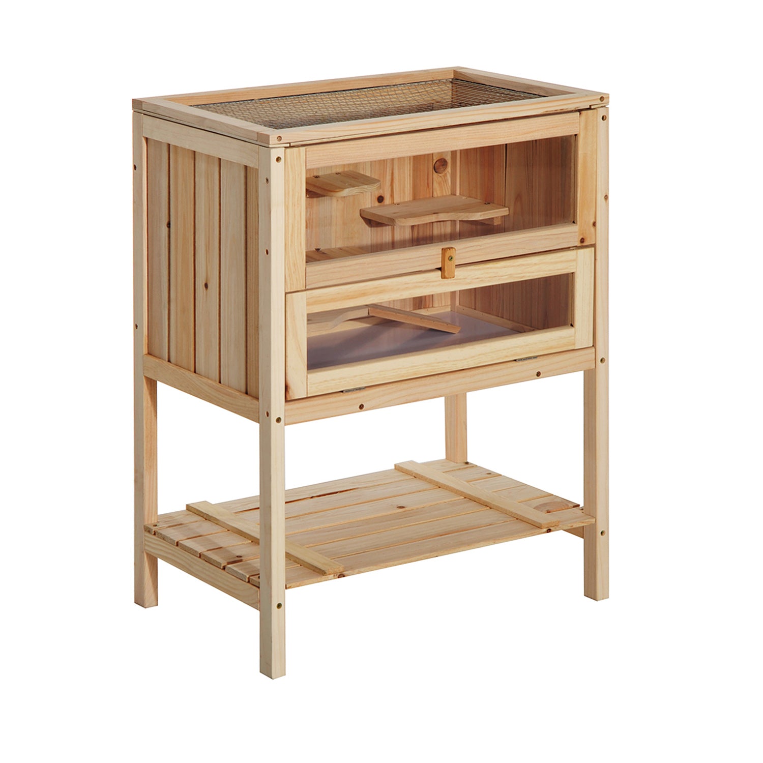 PawHut Wooden Hamster Cage w/ Storage Shelf - Openable Top for Gerbils and Mice  | TJ Hughes