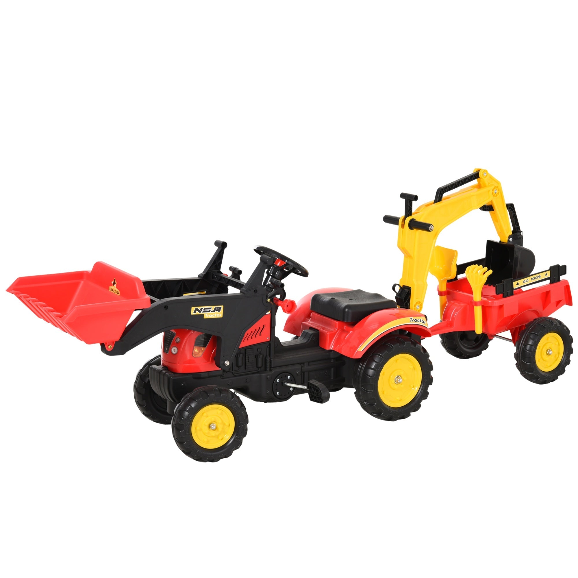Kids Controllable Excavator with Trailer - Red/Yellow - HOMCOM  | TJ Hughes Red