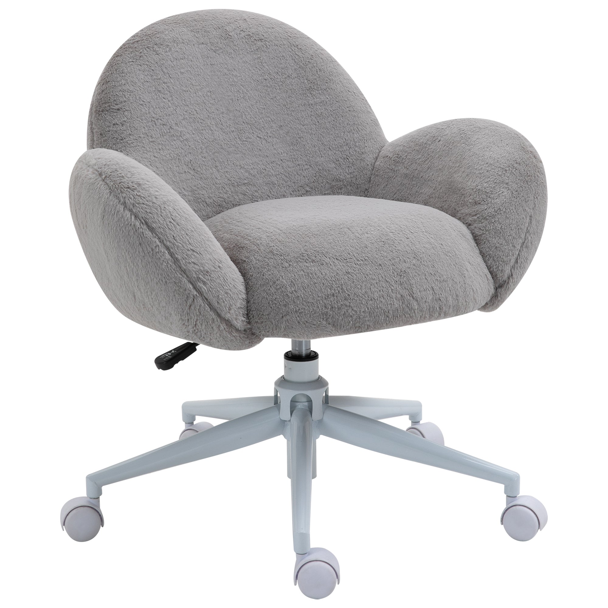 HOMCOM Fluffy Leisure Chair Office Chair with Backrest Armrest Wheels Grey  | TJ Hughes