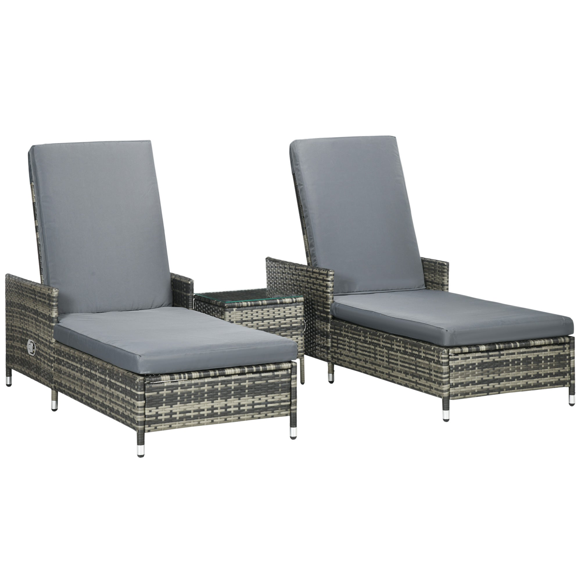 Outsunny Patio Chaise Lounge Chair Set W/ Adjustable Backrest - Side Table - Grey  | TJ Hughes